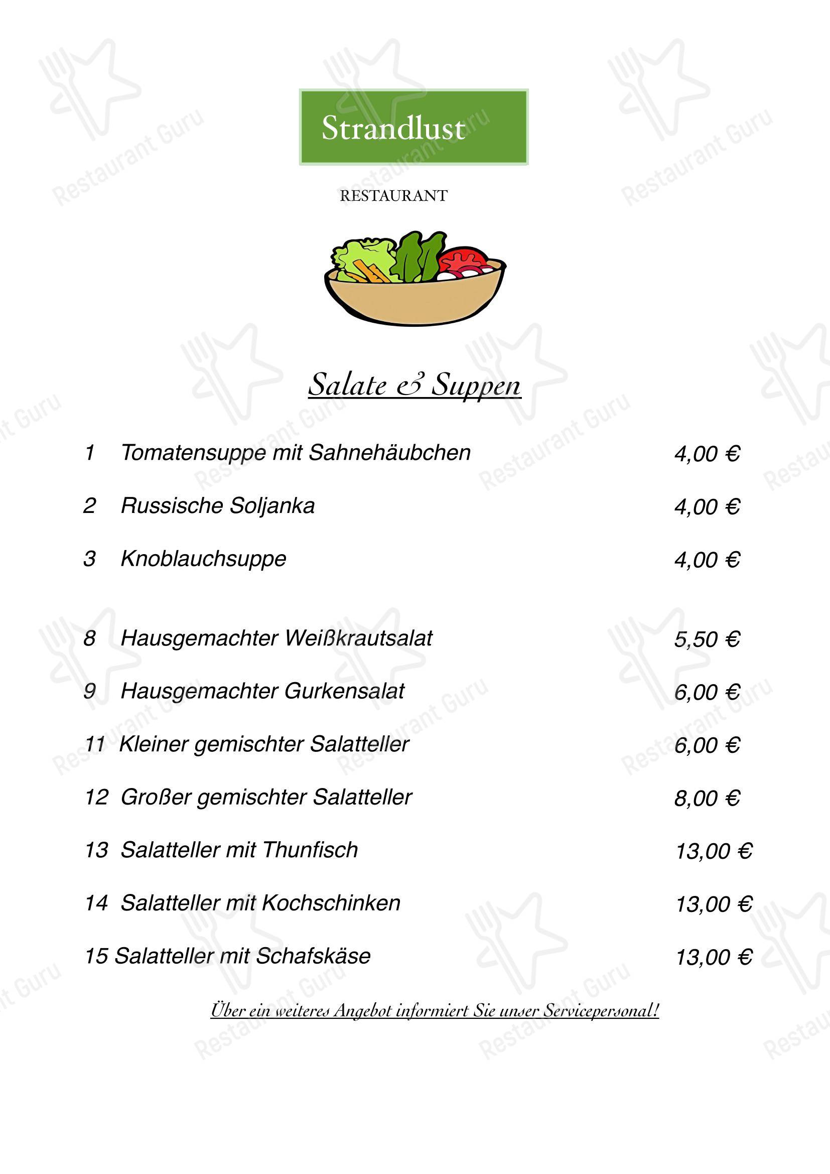 Меню ресторана Restaurant Strandlust