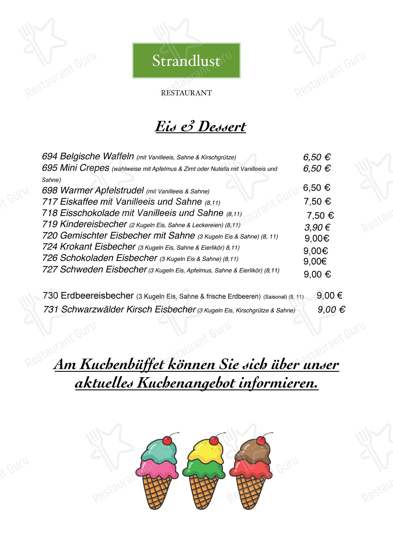 Меню ресторана Restaurant Strandlust в Берлине
