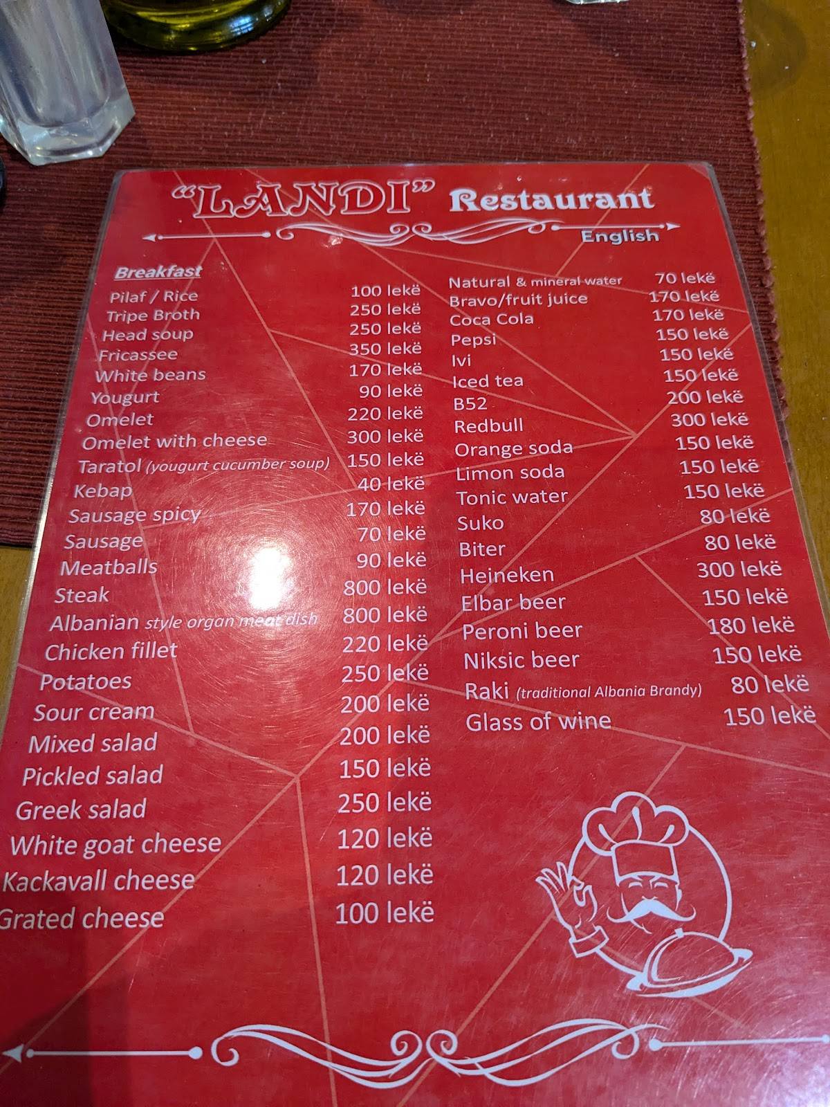 Restaurant Te Landi меню