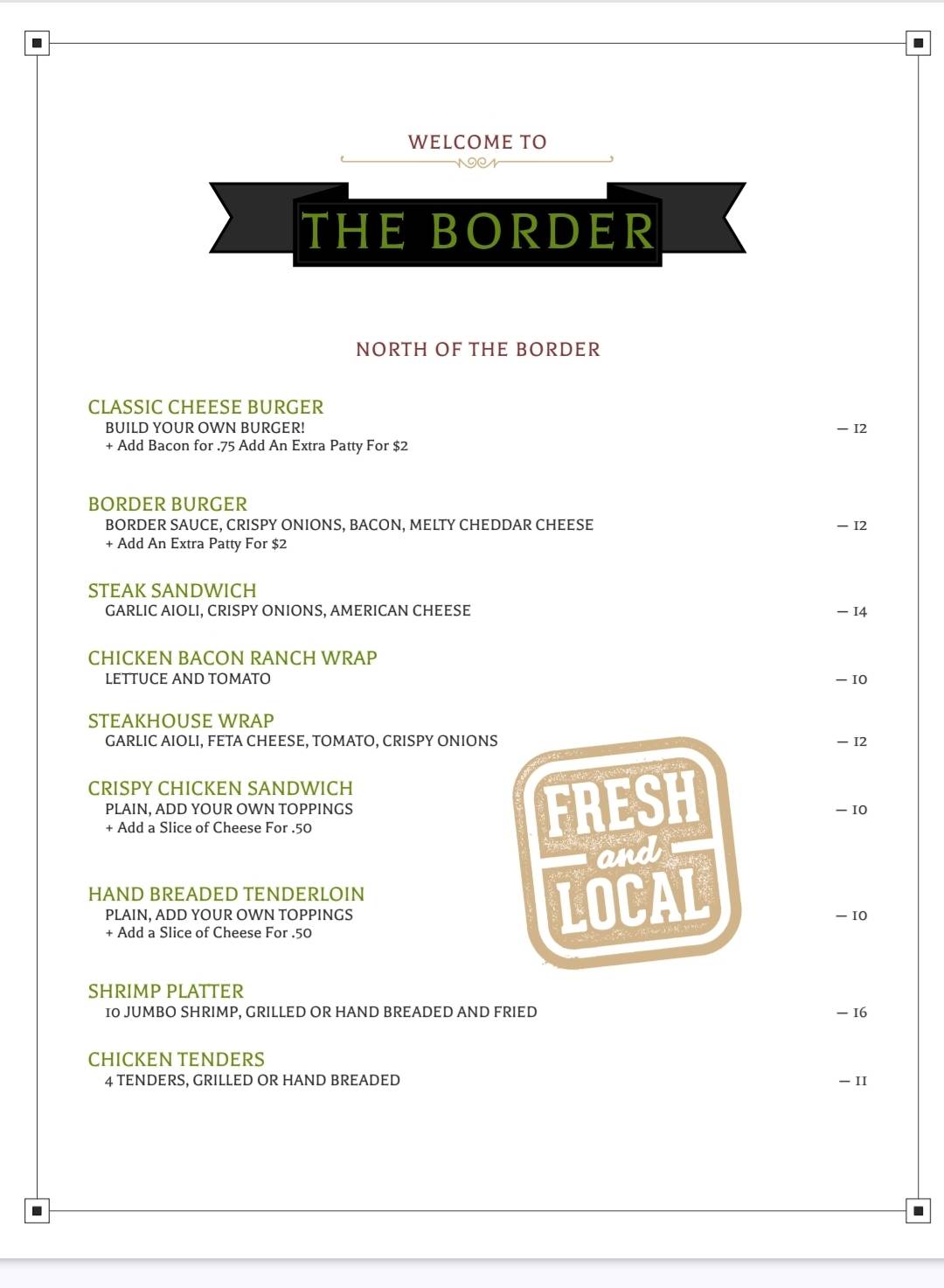 The Border меню