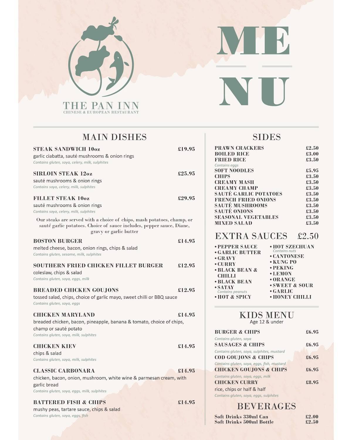 The Pan Inn меню