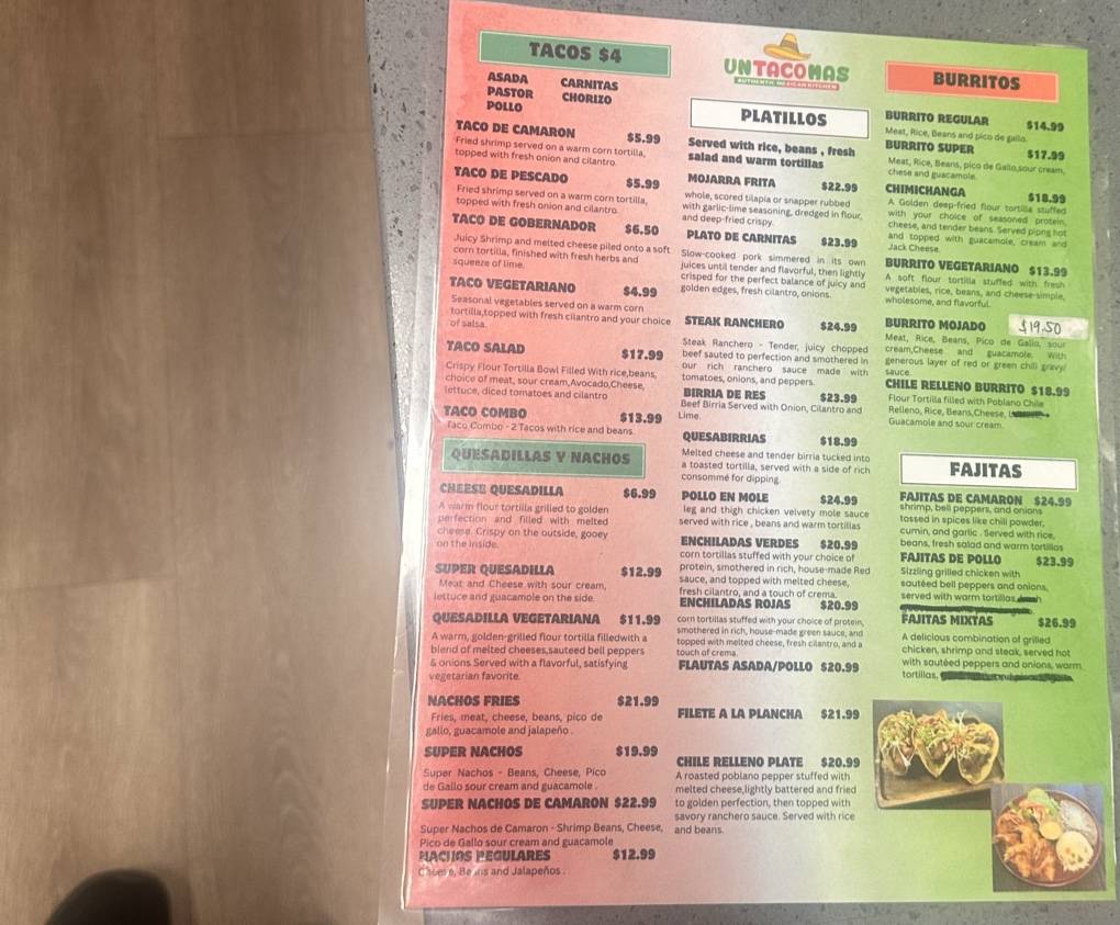UN TACO MAS меню