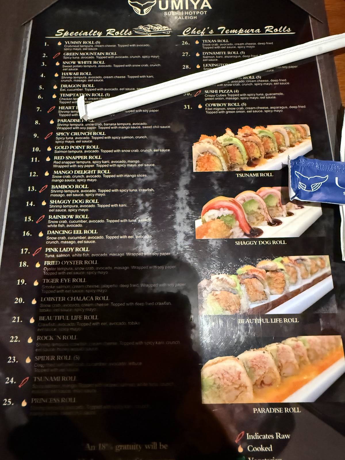 Umiya Raleigh меню