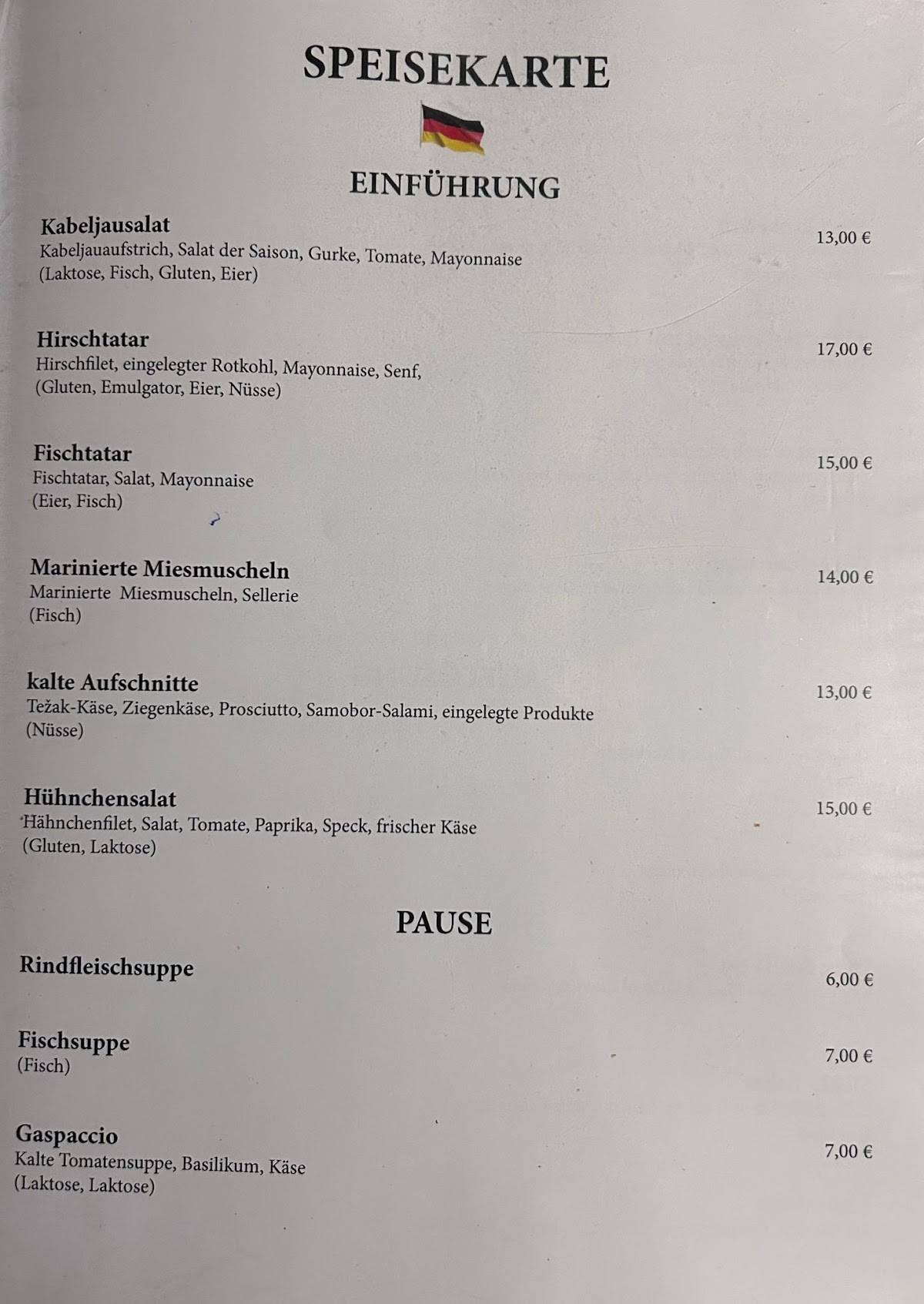 Restaurant Uvertira меню