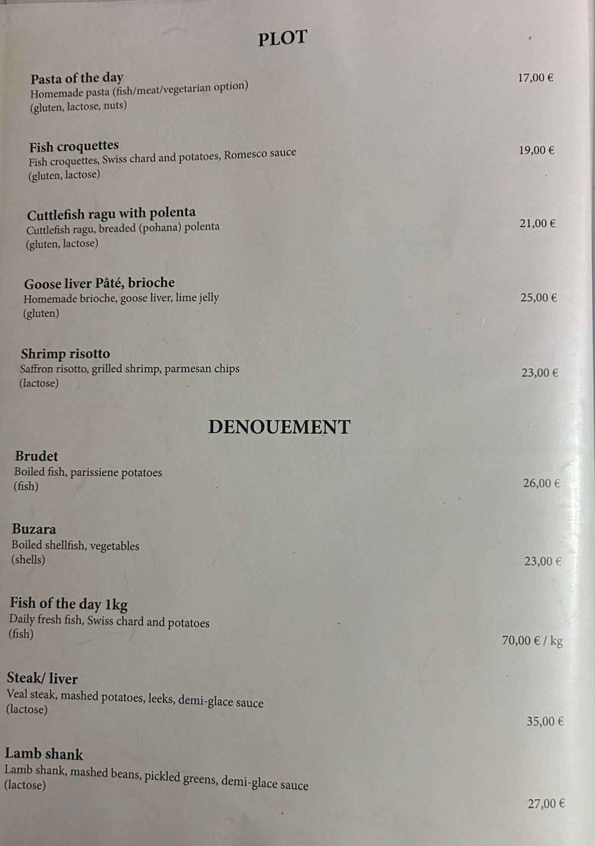 Restaurant Uvertira меню