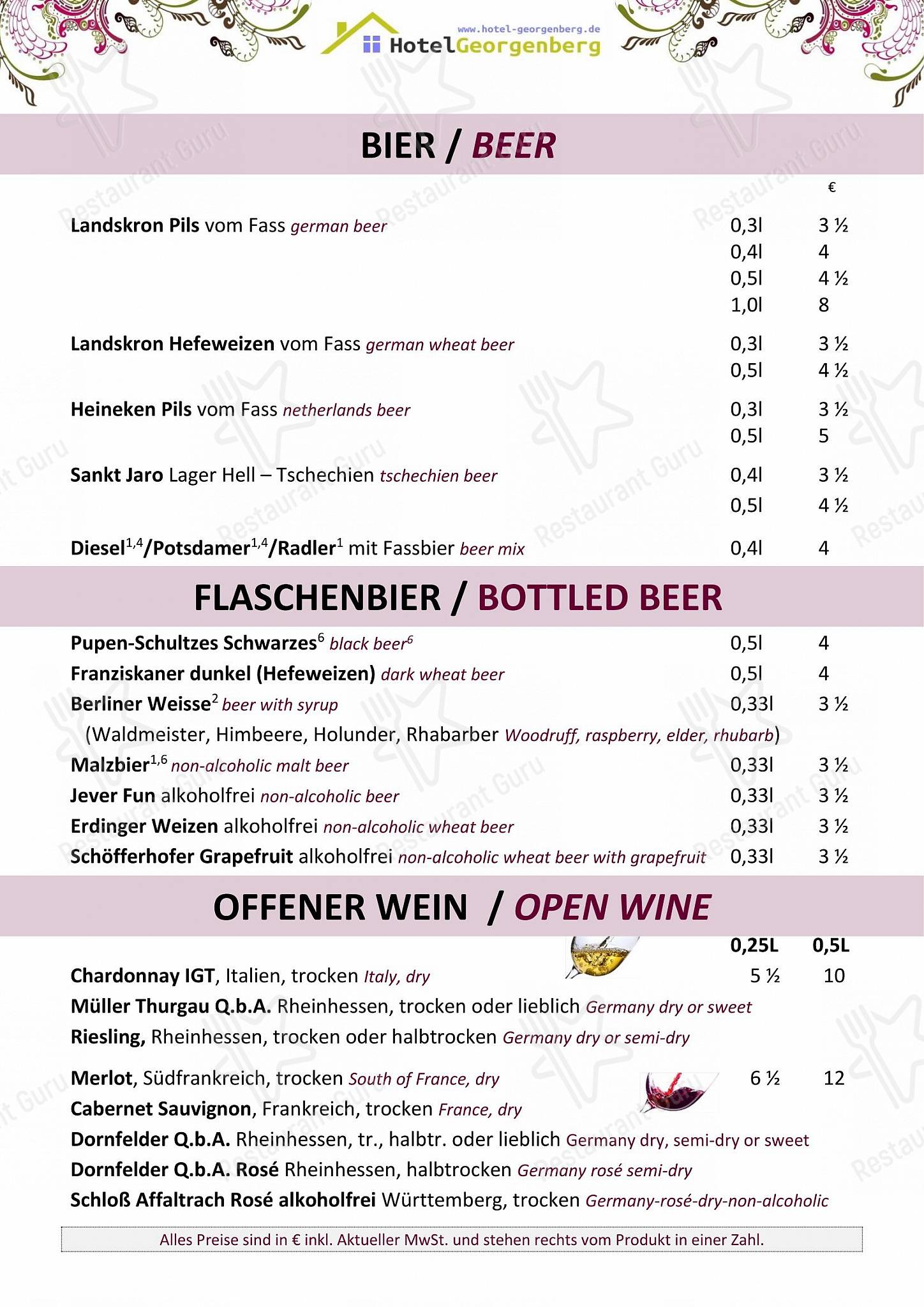 Restaurant & Hotel Georgenberg меню