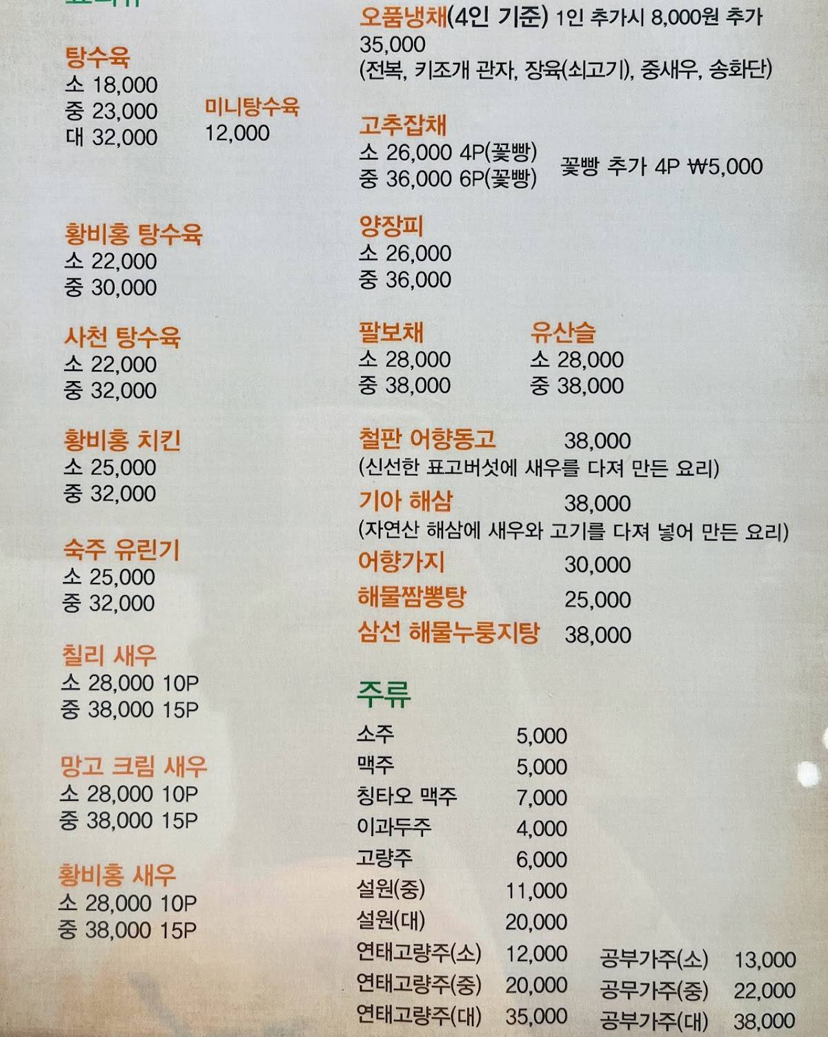 진미엔 меню