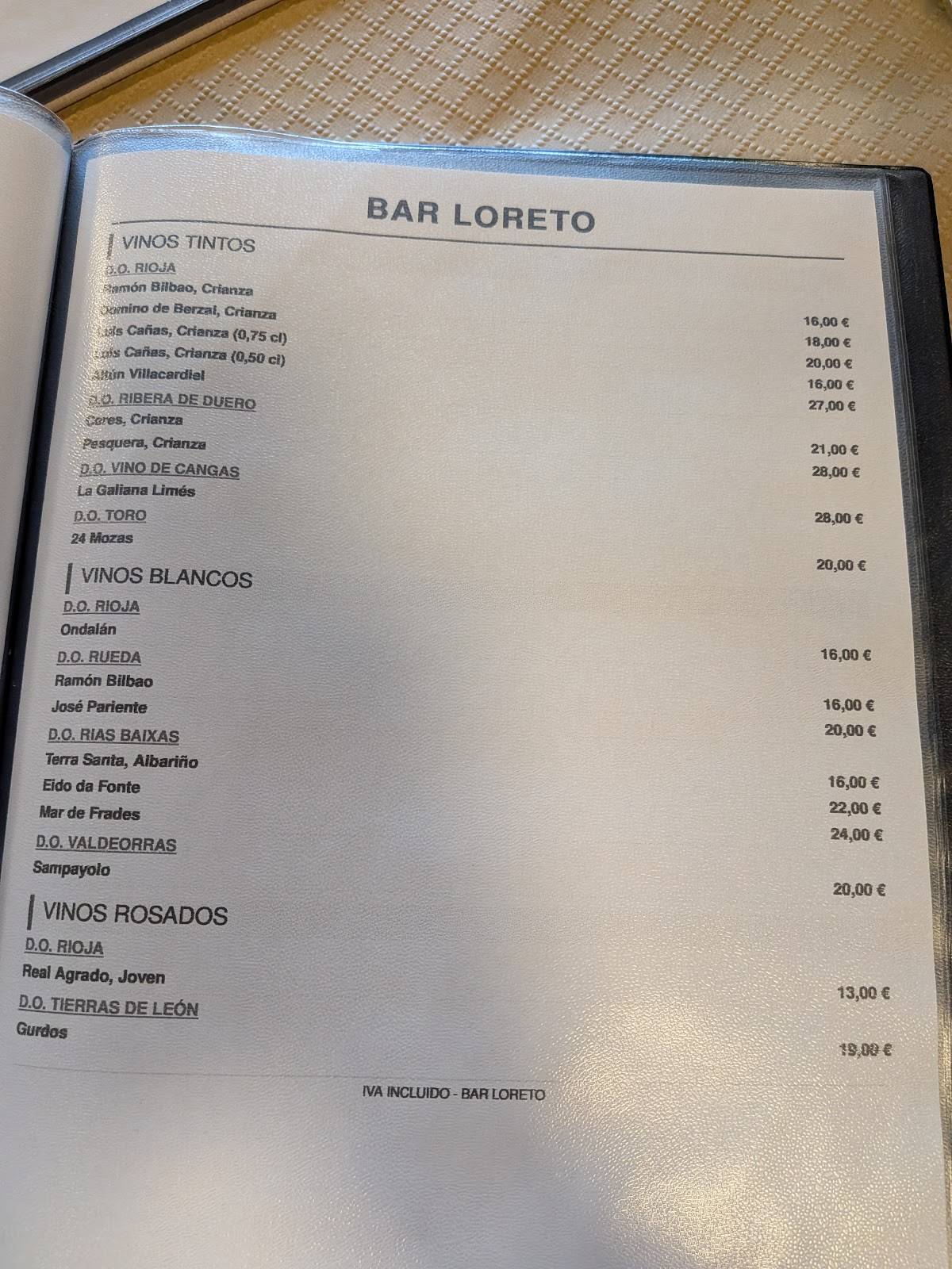 Restaurante Bar Loreto меню