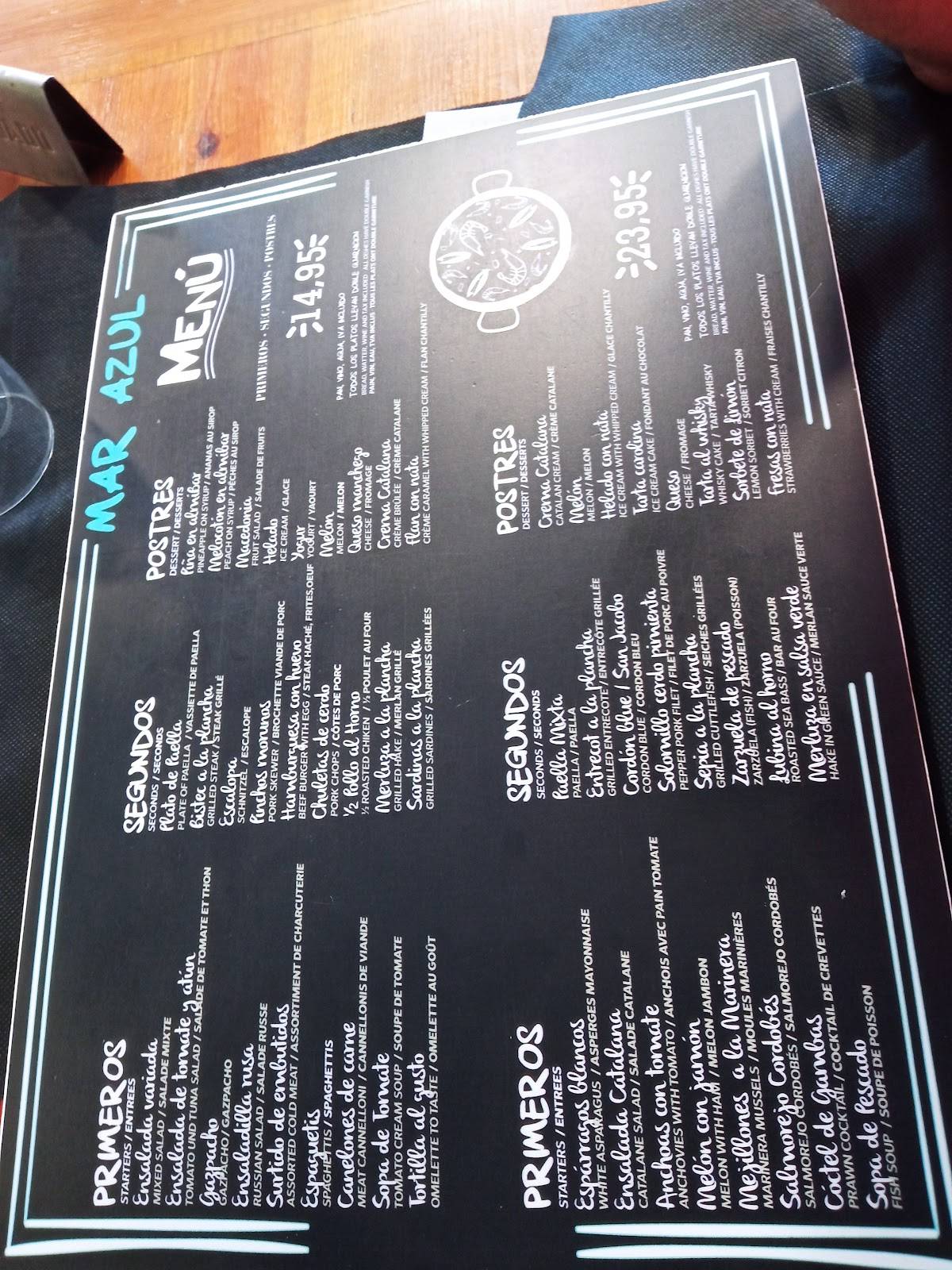 Restaurante Mar Azul меню