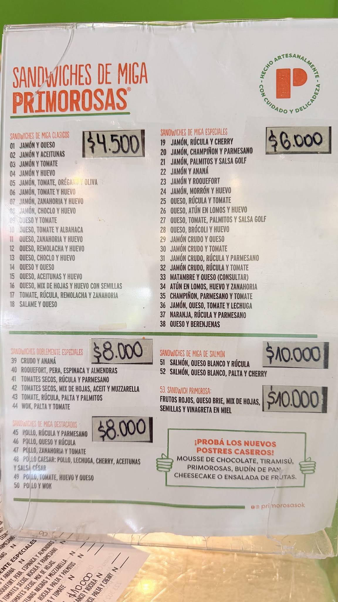 Restaurante Primorosas меню