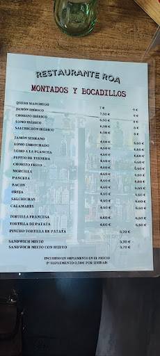 Restaurante Roa меню