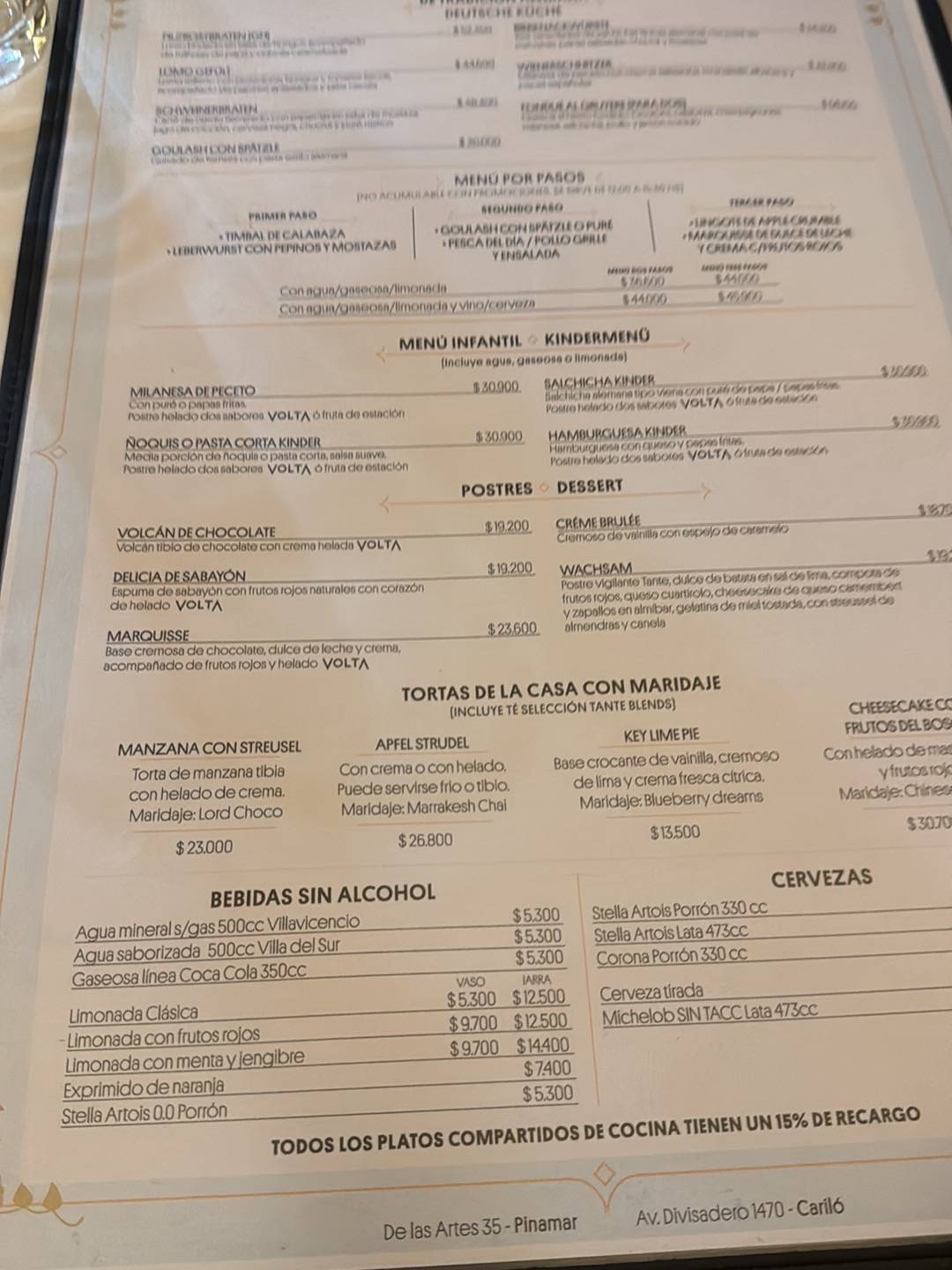Restaurante Tante Cariló меню