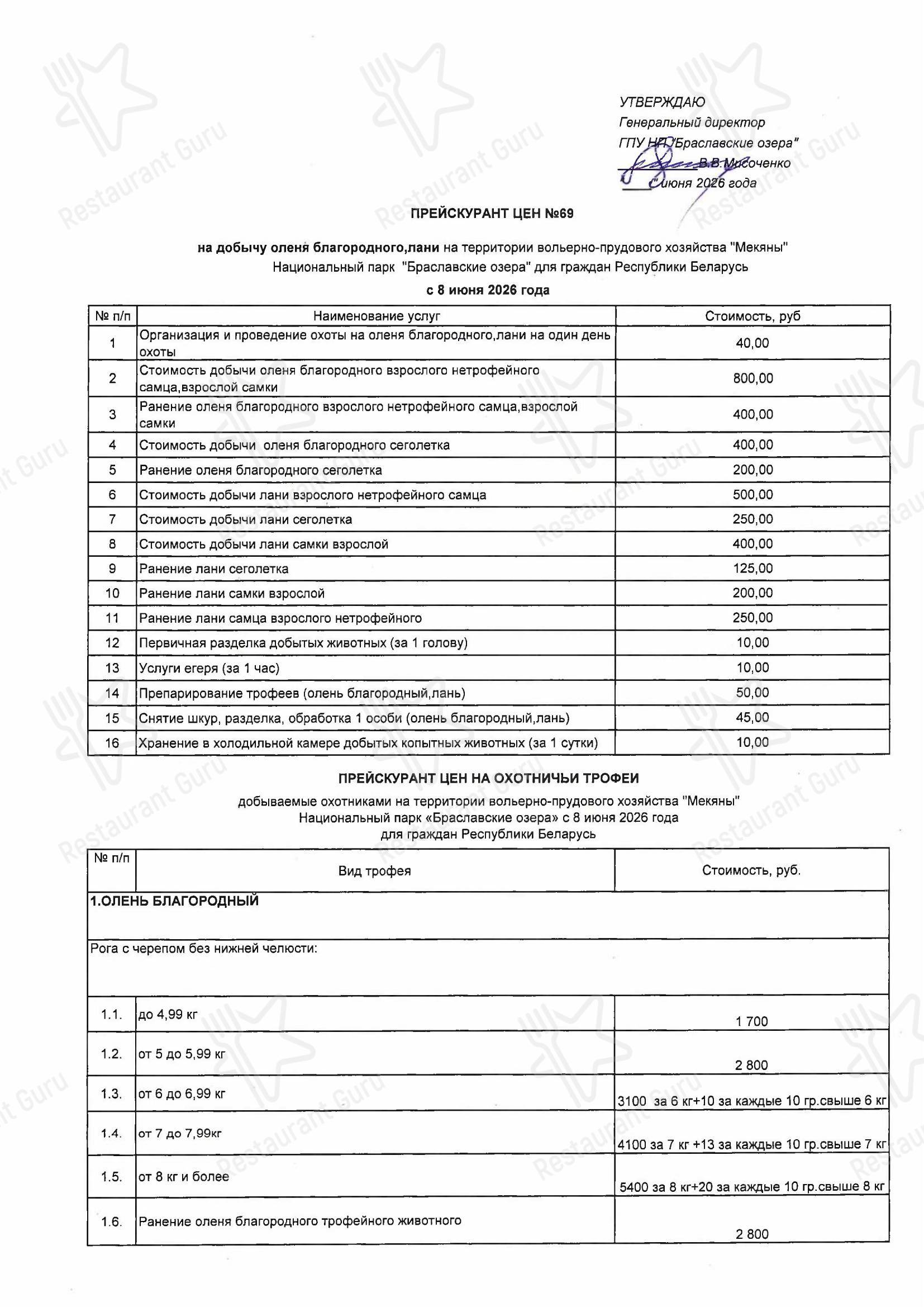 Дривяты в Браславе - Ночное меню