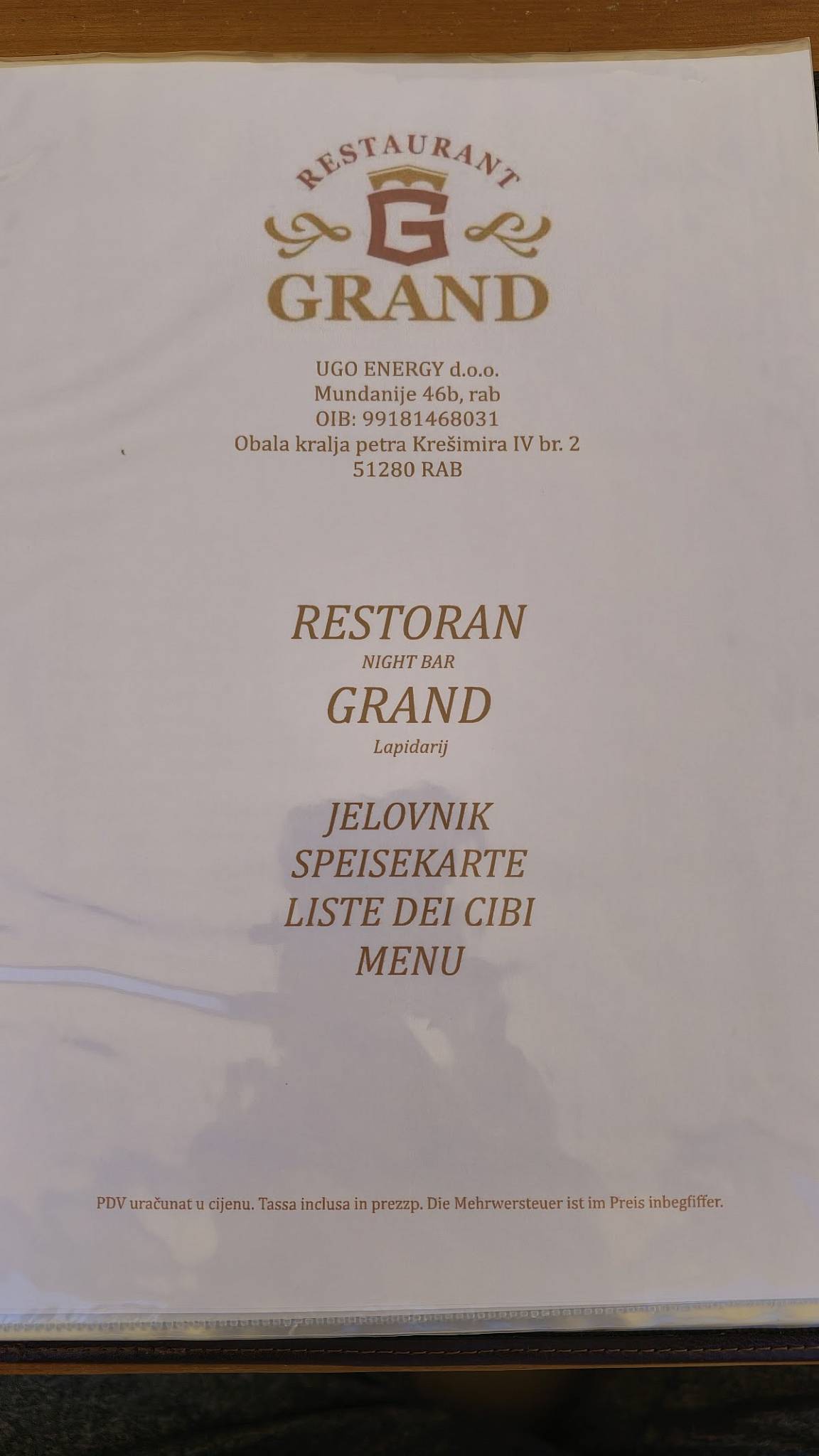 Restoran Grand меню