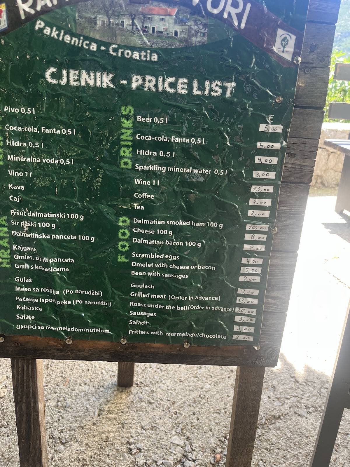 Restoran "Ramića Dvori" меню