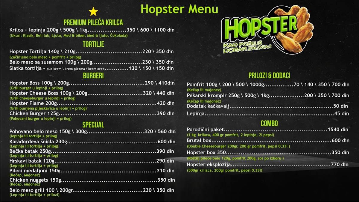Restoran brze hrane Hopster Šabac меню