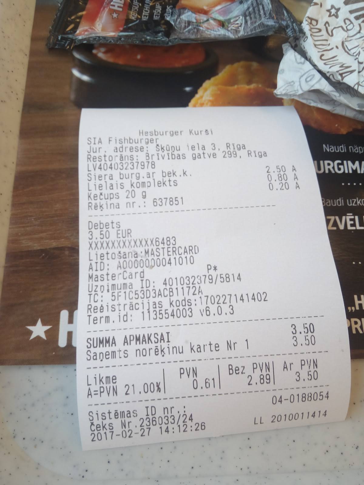 Hesburger меню