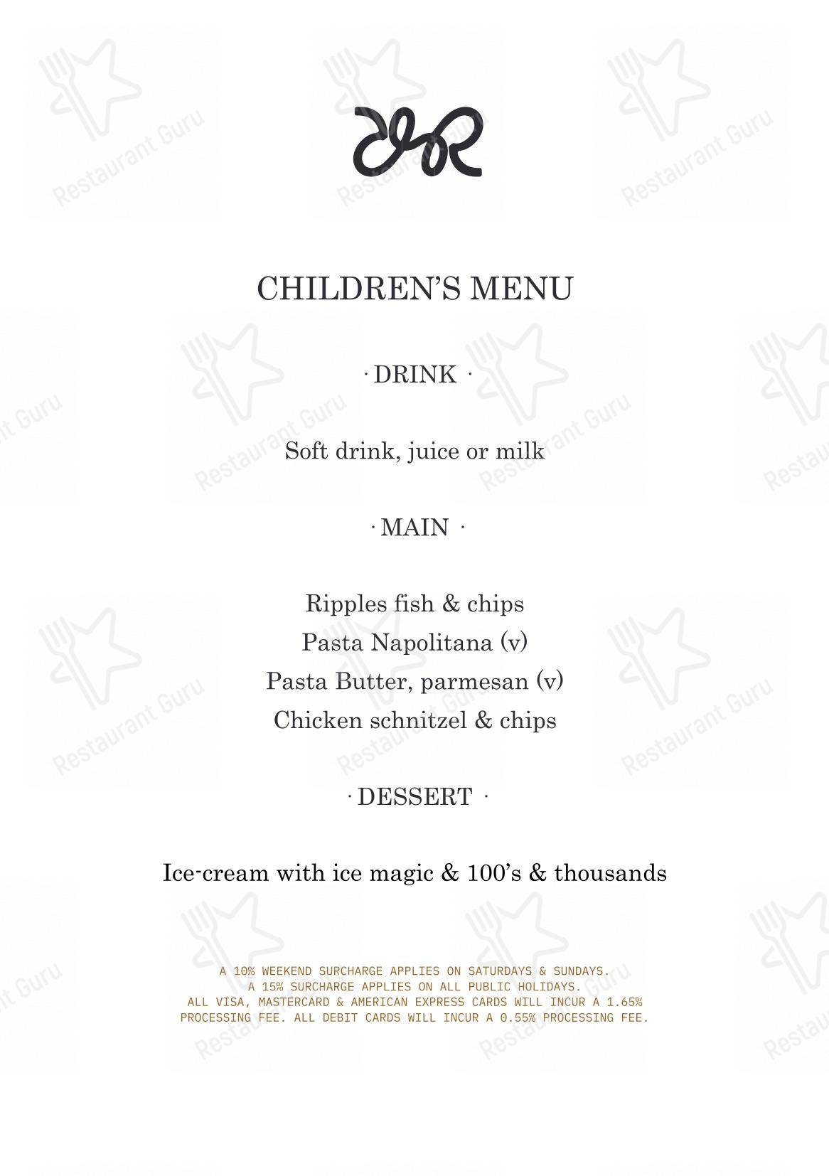 Lunch Menu ресторана Ripples Chowder Bay