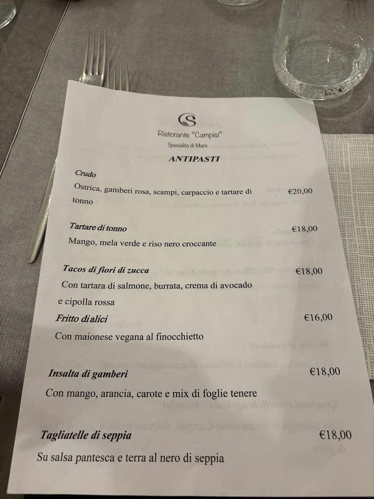 Ristorante Campisi ROMA меню