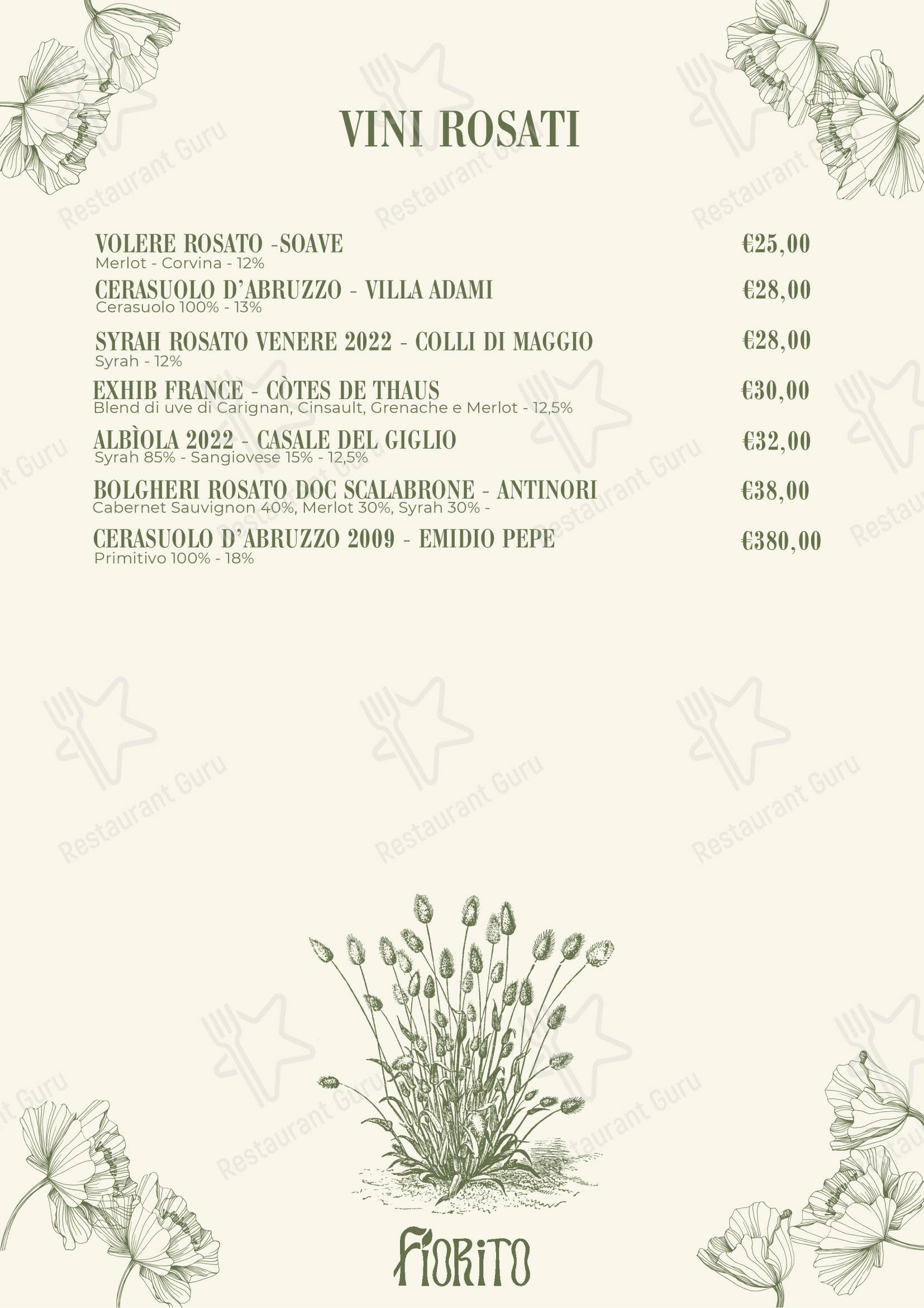 Ristorante Fiorito в Риме - Dinner Menu