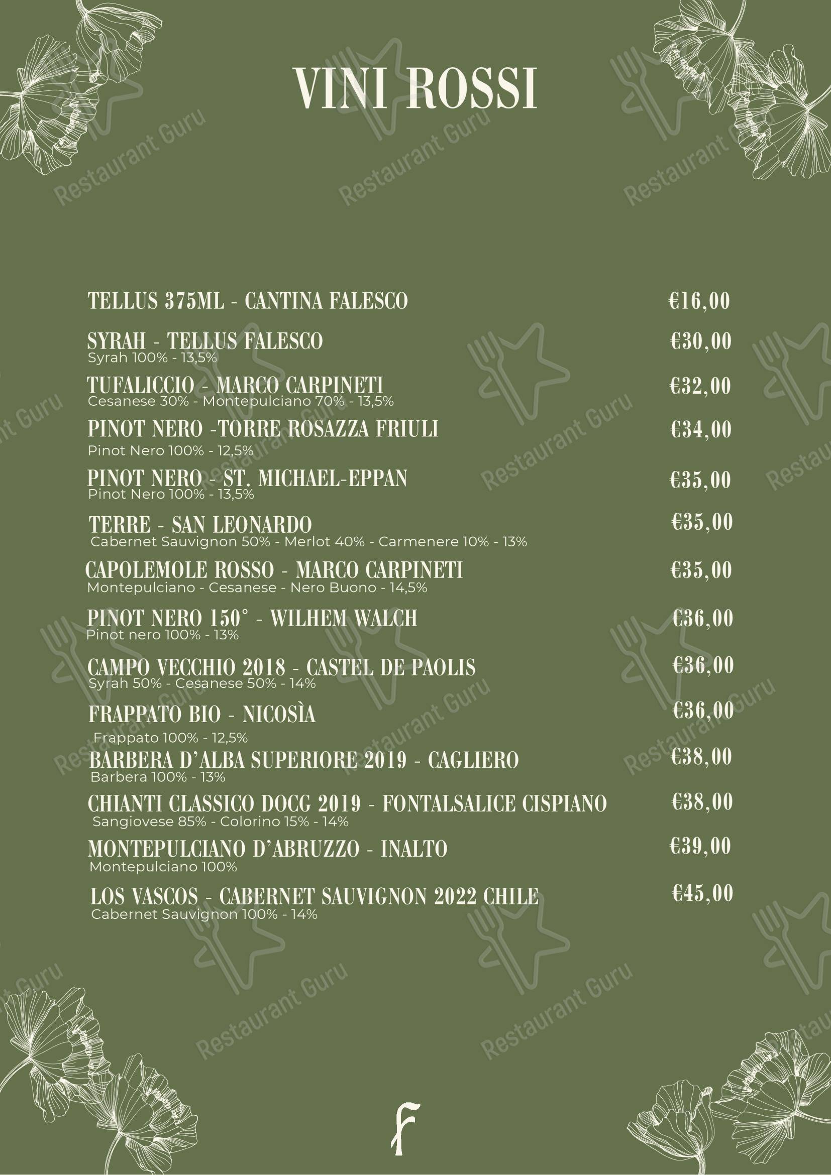Коктейльная карта ресторана Ristorante Fiorito в Риме