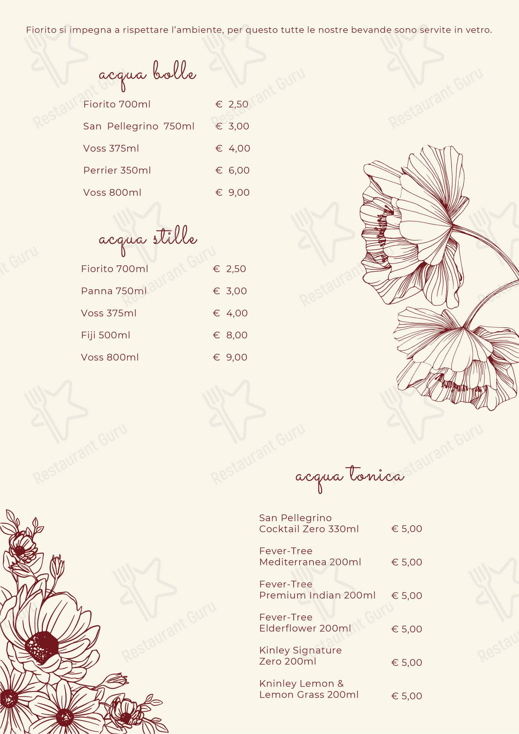 Меню Ristorante Fiorito - еда и напитки