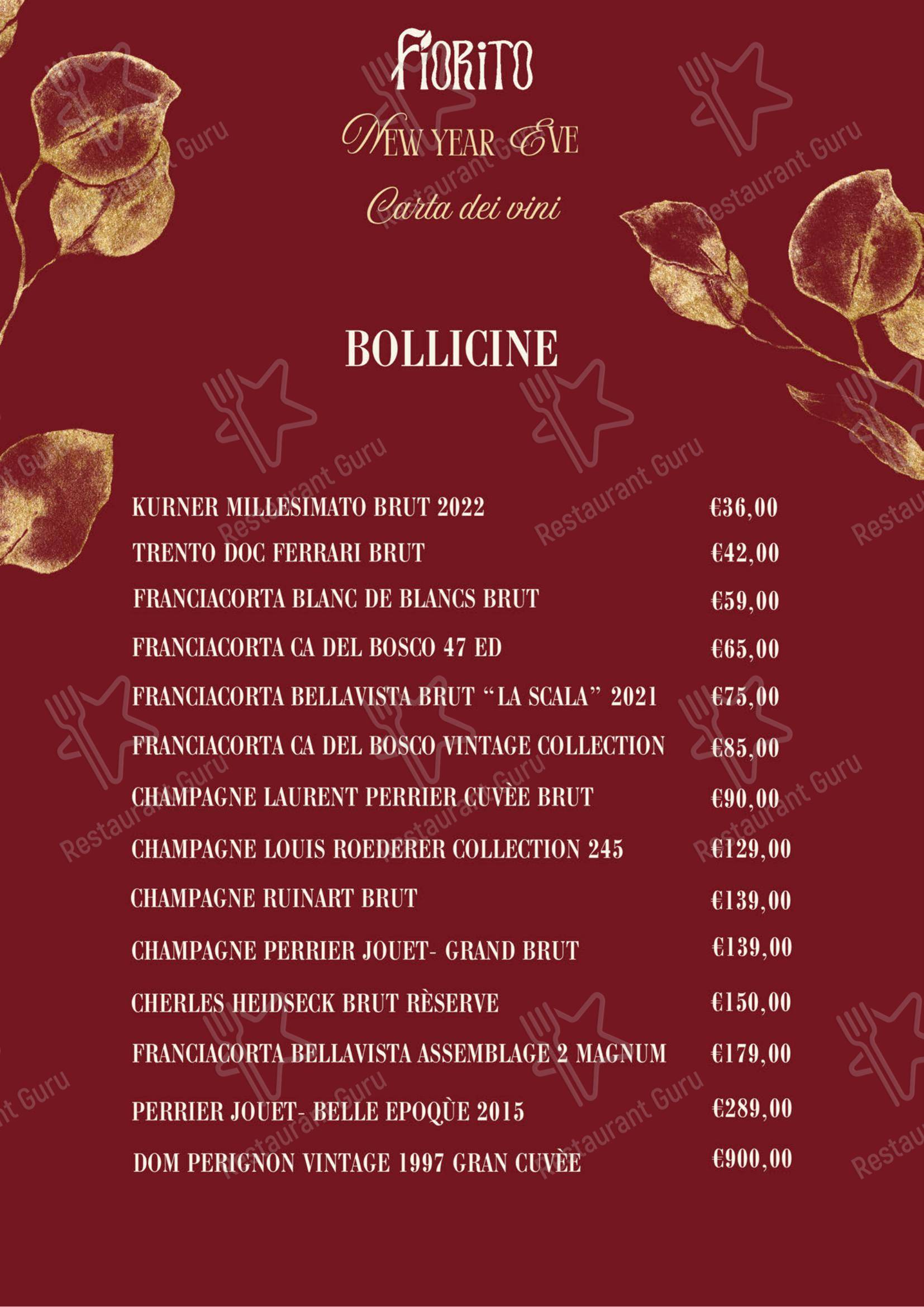 Ristorante Fiorito в Риме - Меню