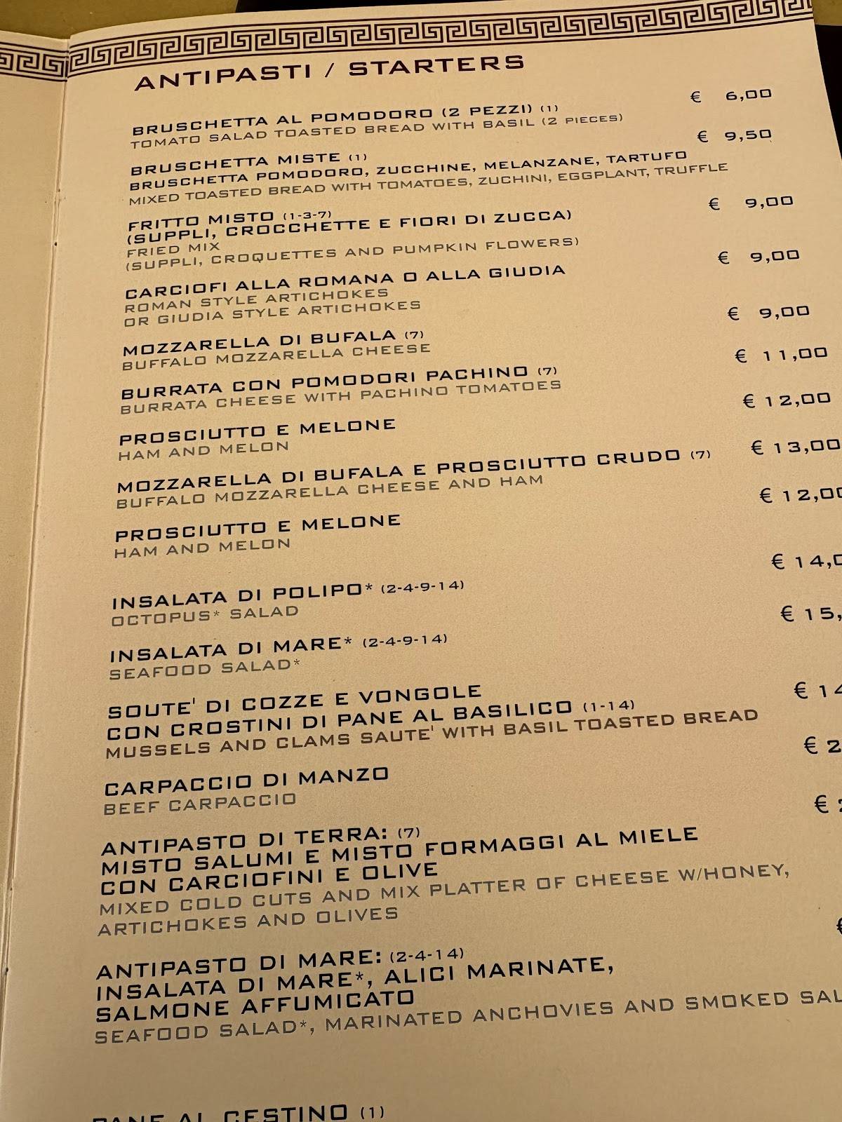 Ristorante Massenzio Ai Fori меню