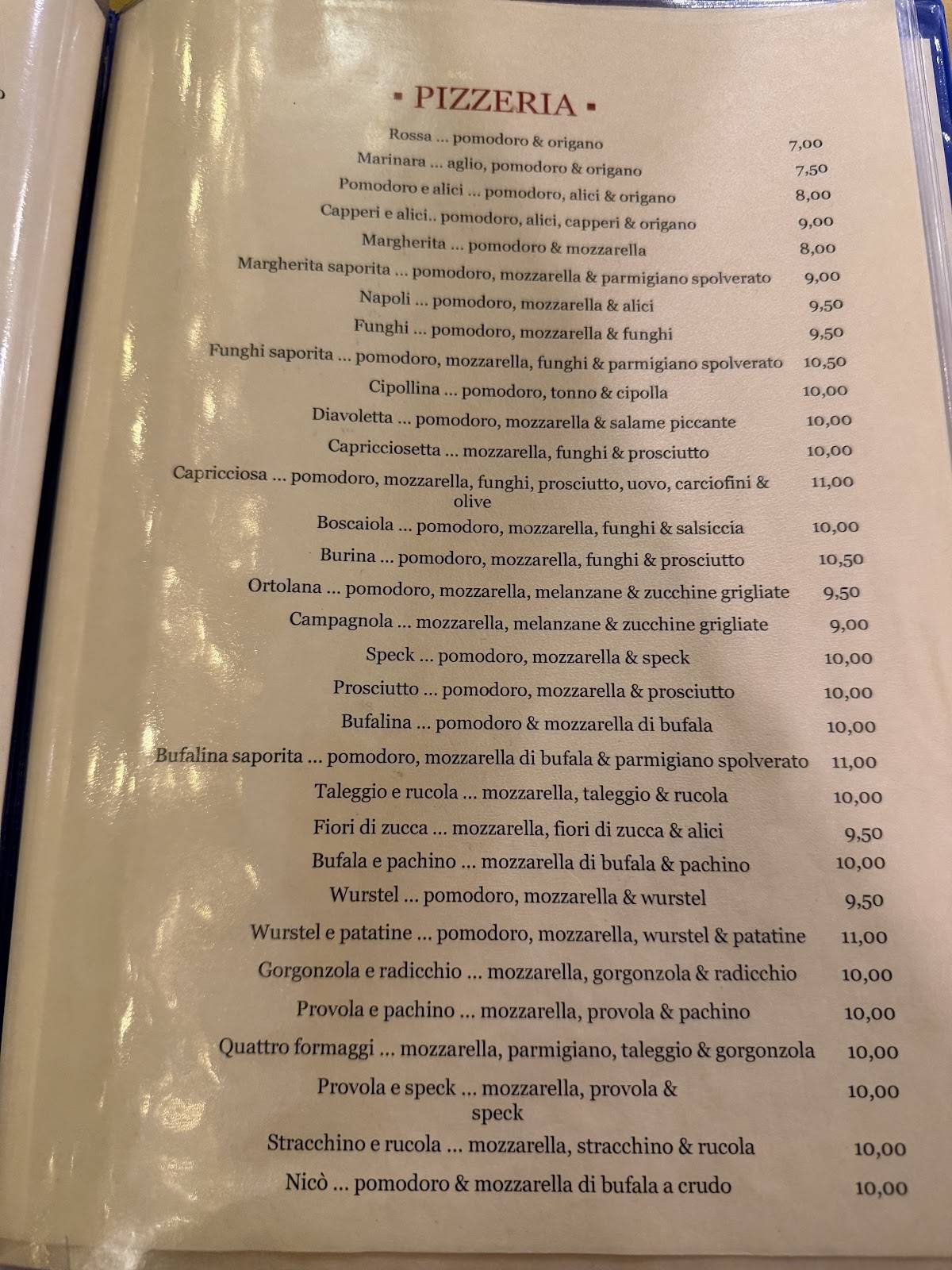 Ristorante Nicò меню