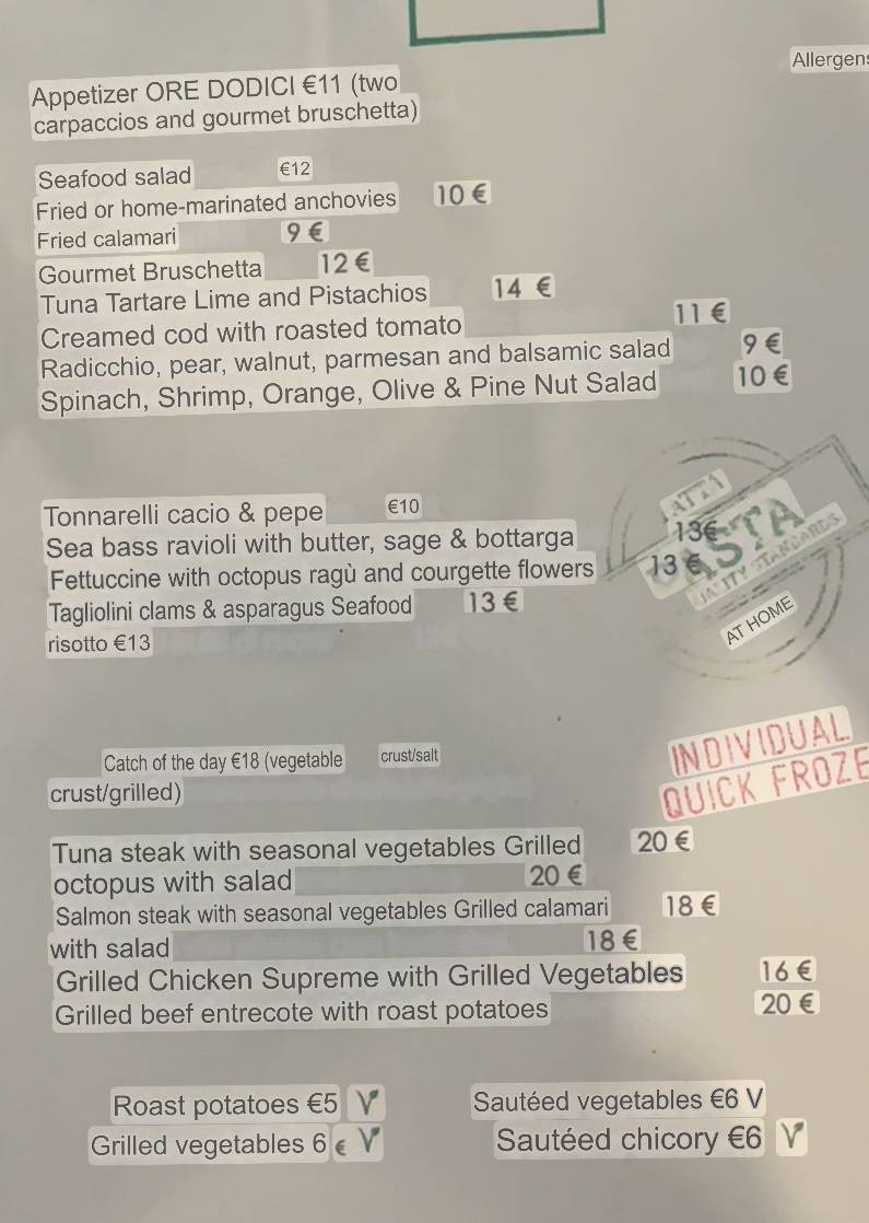 Ristorante Ore Dodici меню