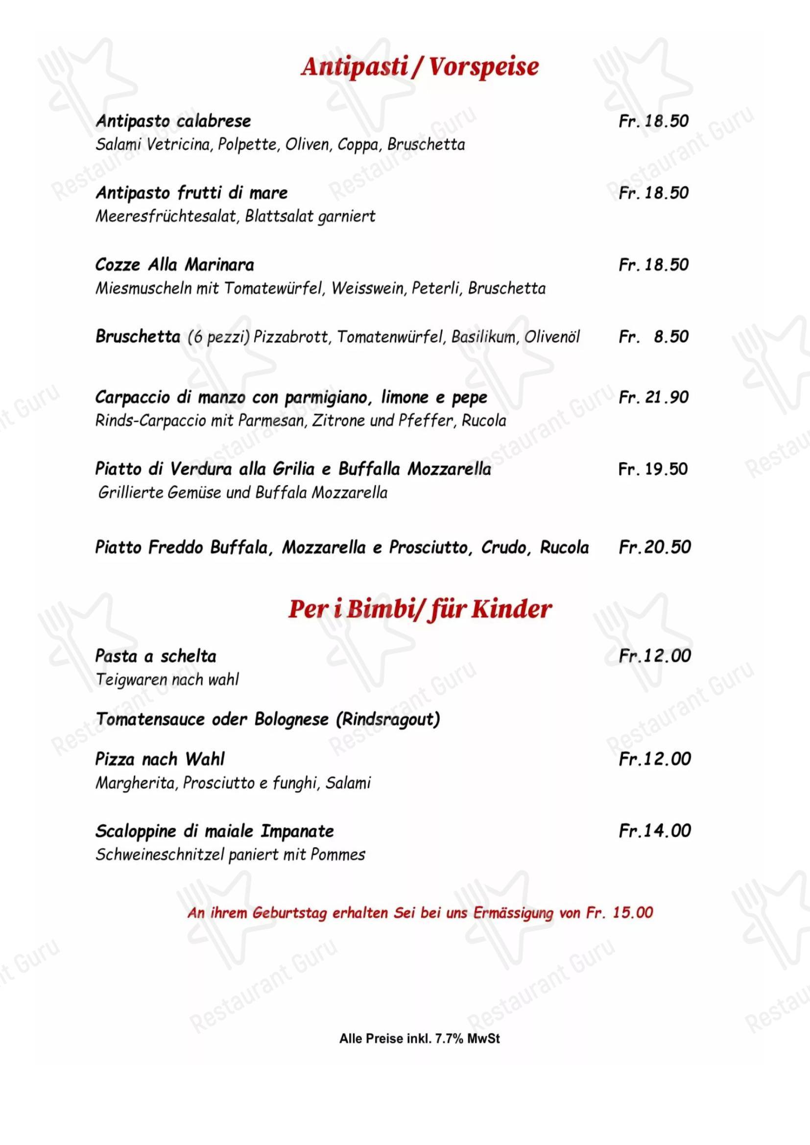 Ristorante Pizzeria Calabrisella в Берне - Меню напитков