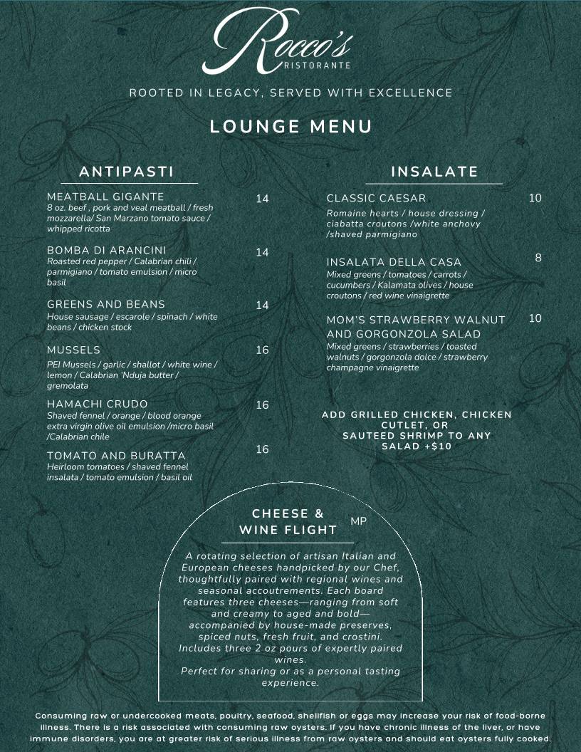 Rocco's Ristorante меню