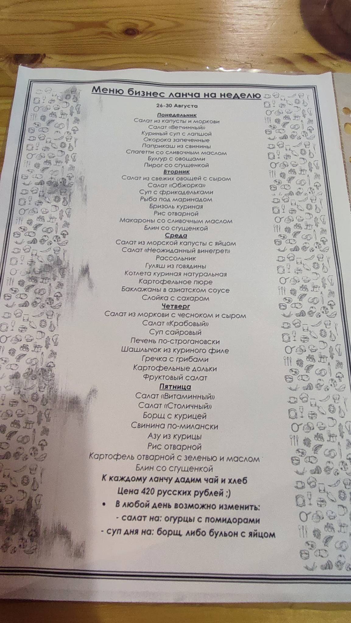 Рокс меню