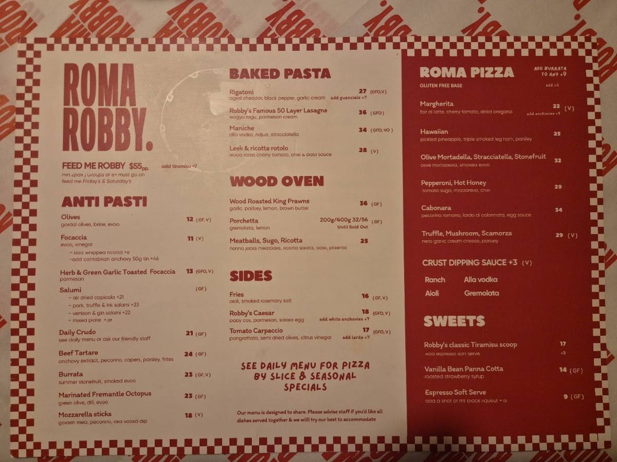 Roma Robby Italian Restaurant меню