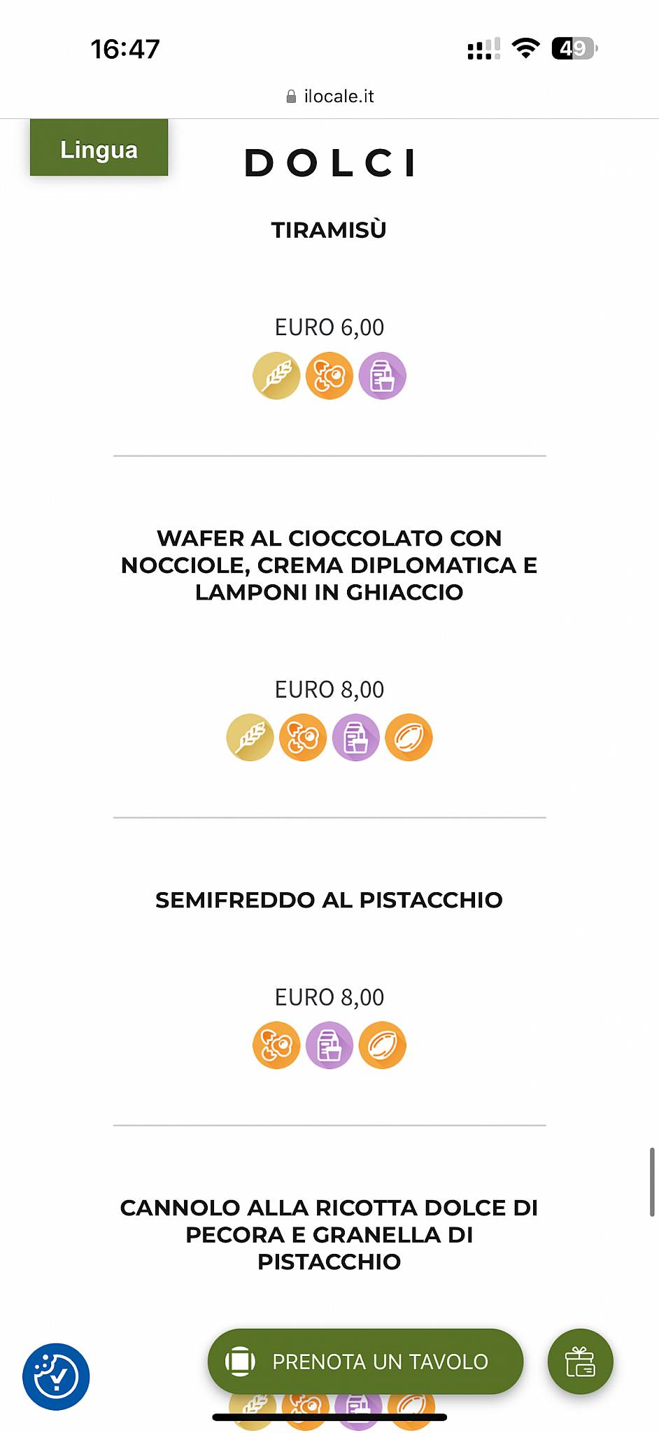 IL LOCALE меню