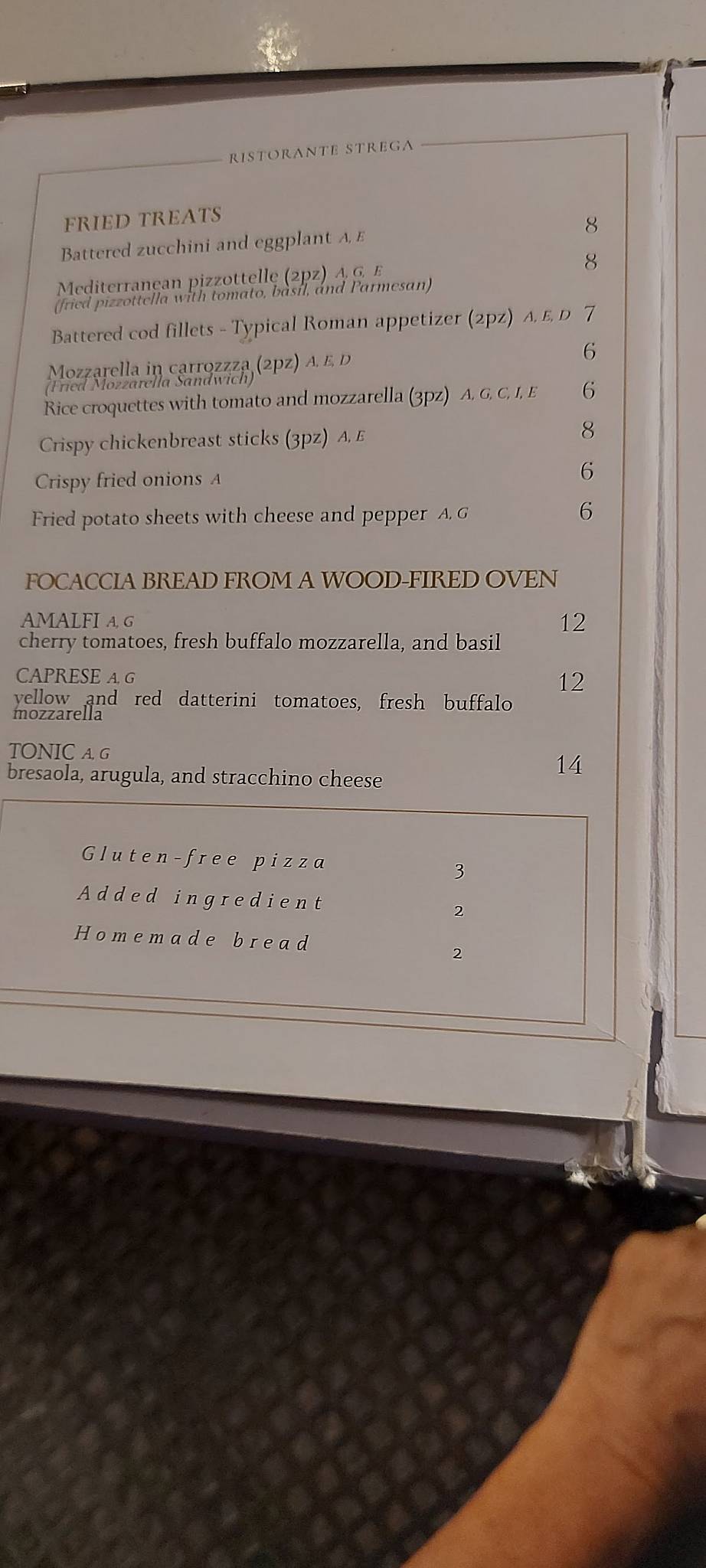 RISTORANTE STREGA меню