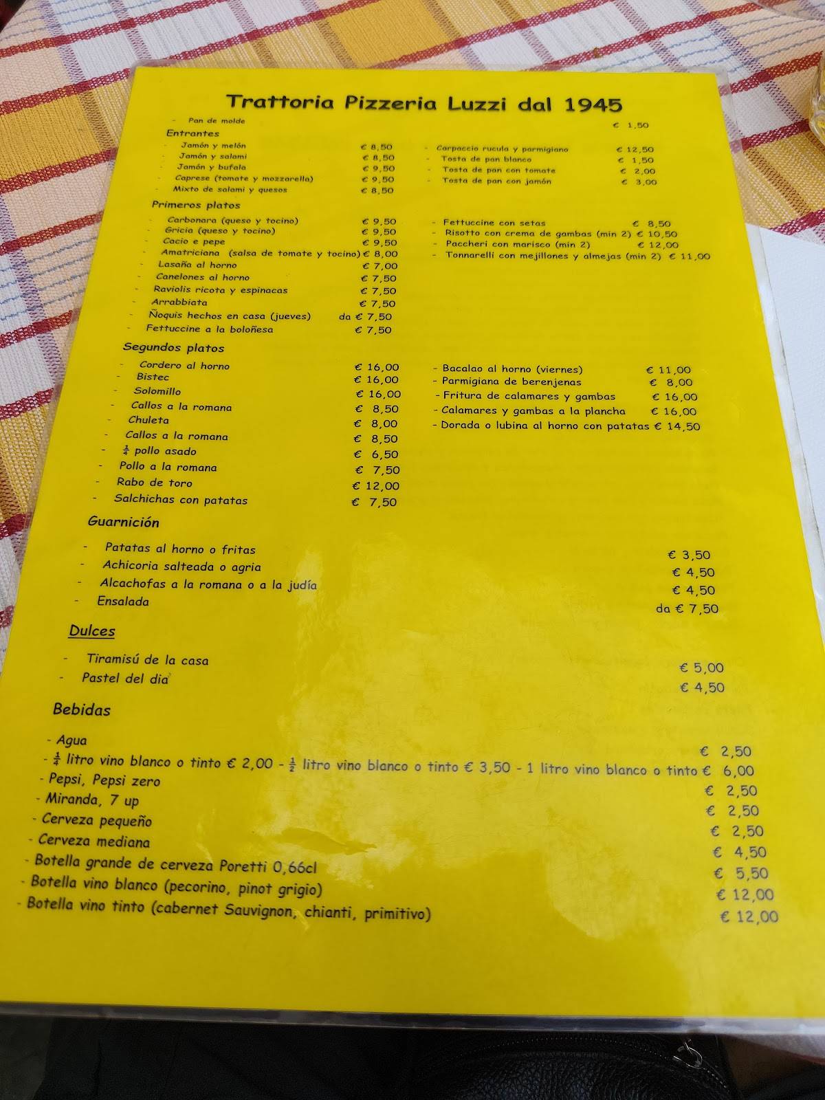 Trattoria Luzzi меню
