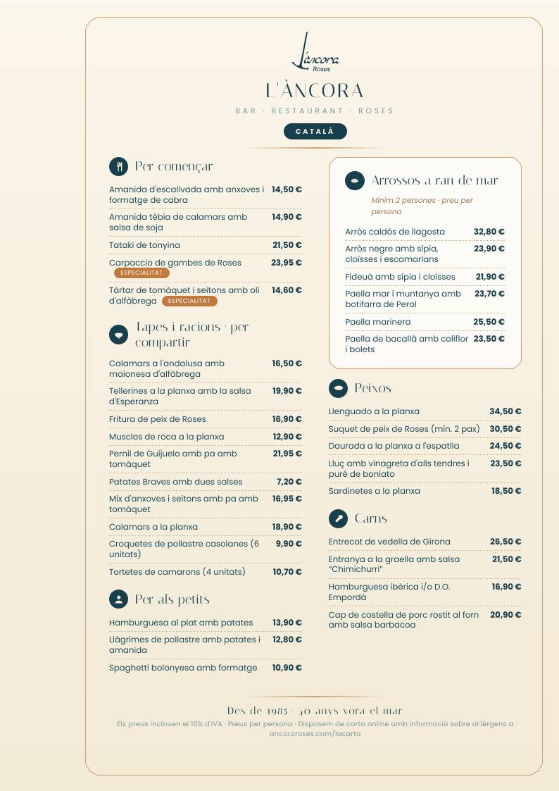 L'Àncora Bar Restaurant Musical меню