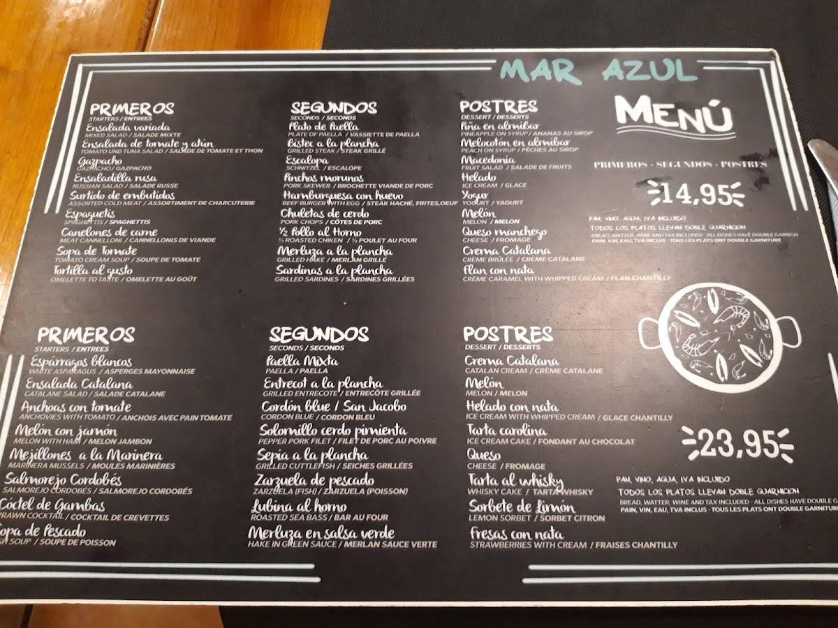 Restaurante Mar Azul меню