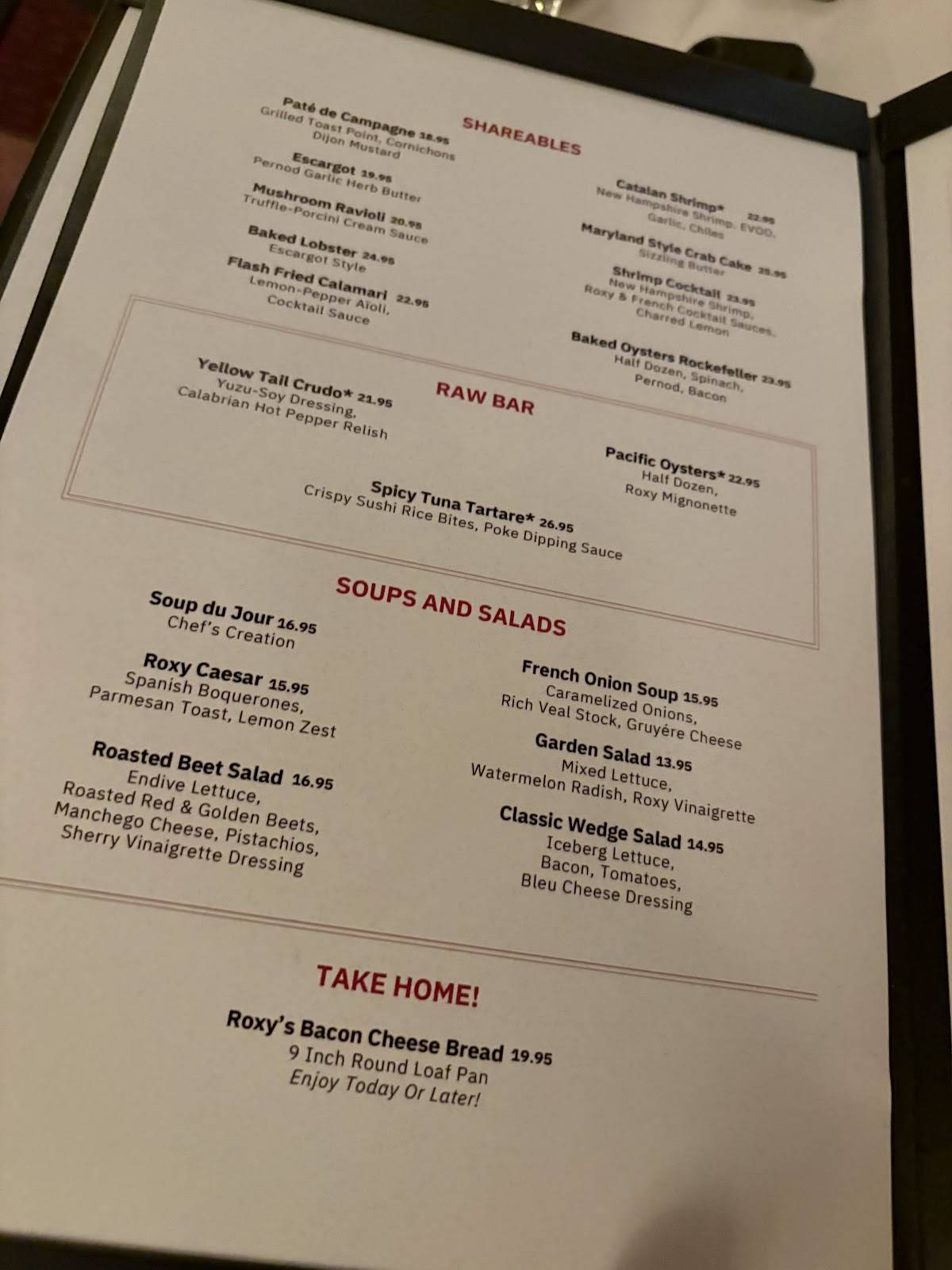 Roxy Restaurant & Bar меню