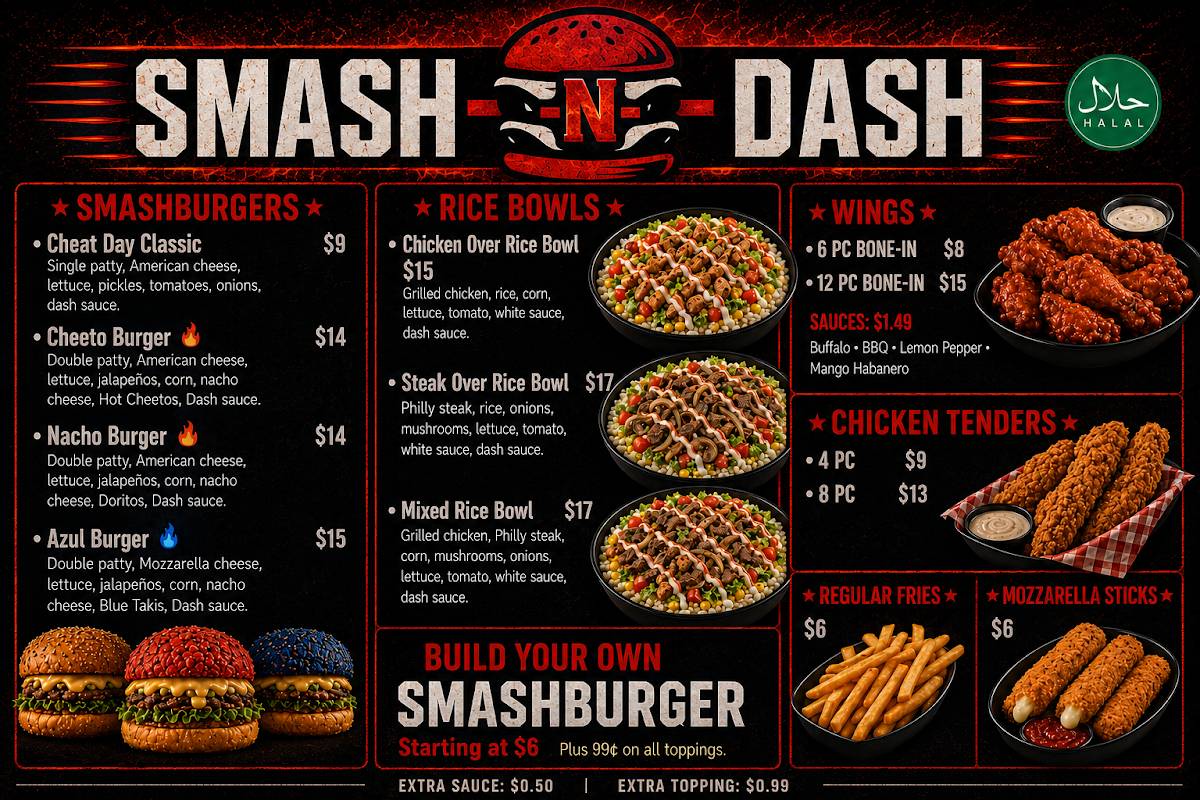 SMASH-N-DASH меню