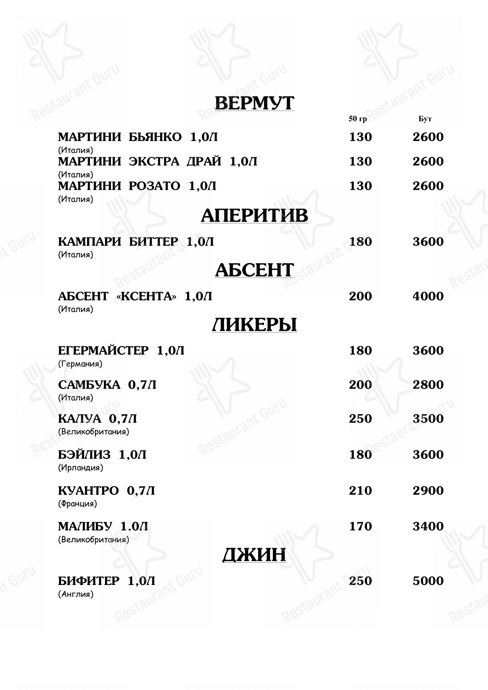 Меню Бальзак - еда и напитки