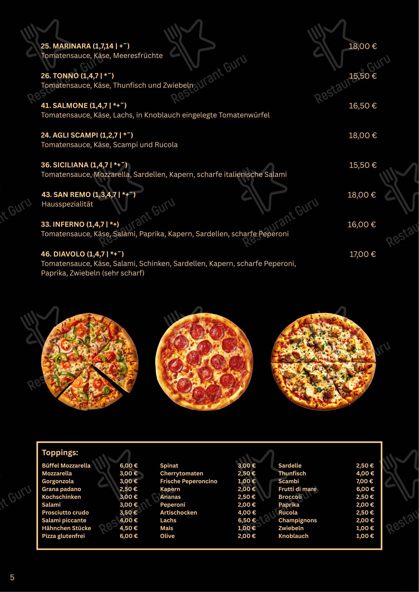 Меню напитков пиццерии San Remo Eiscafé, Pizzeria und Restaurant - Rerik