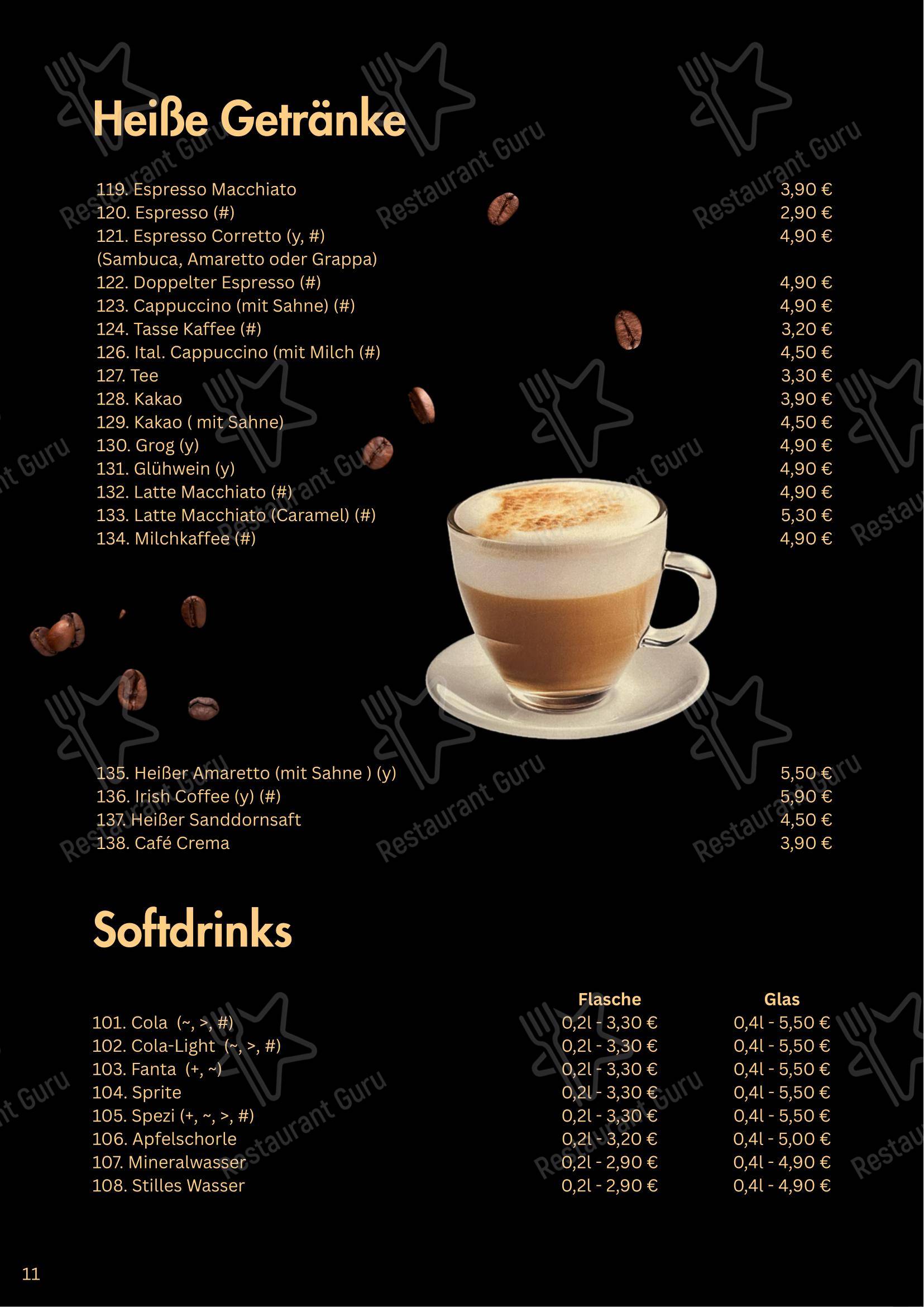 Меню напитков пиццерии San Remo Eiscafé, Pizzeria und Restaurant - Rerik