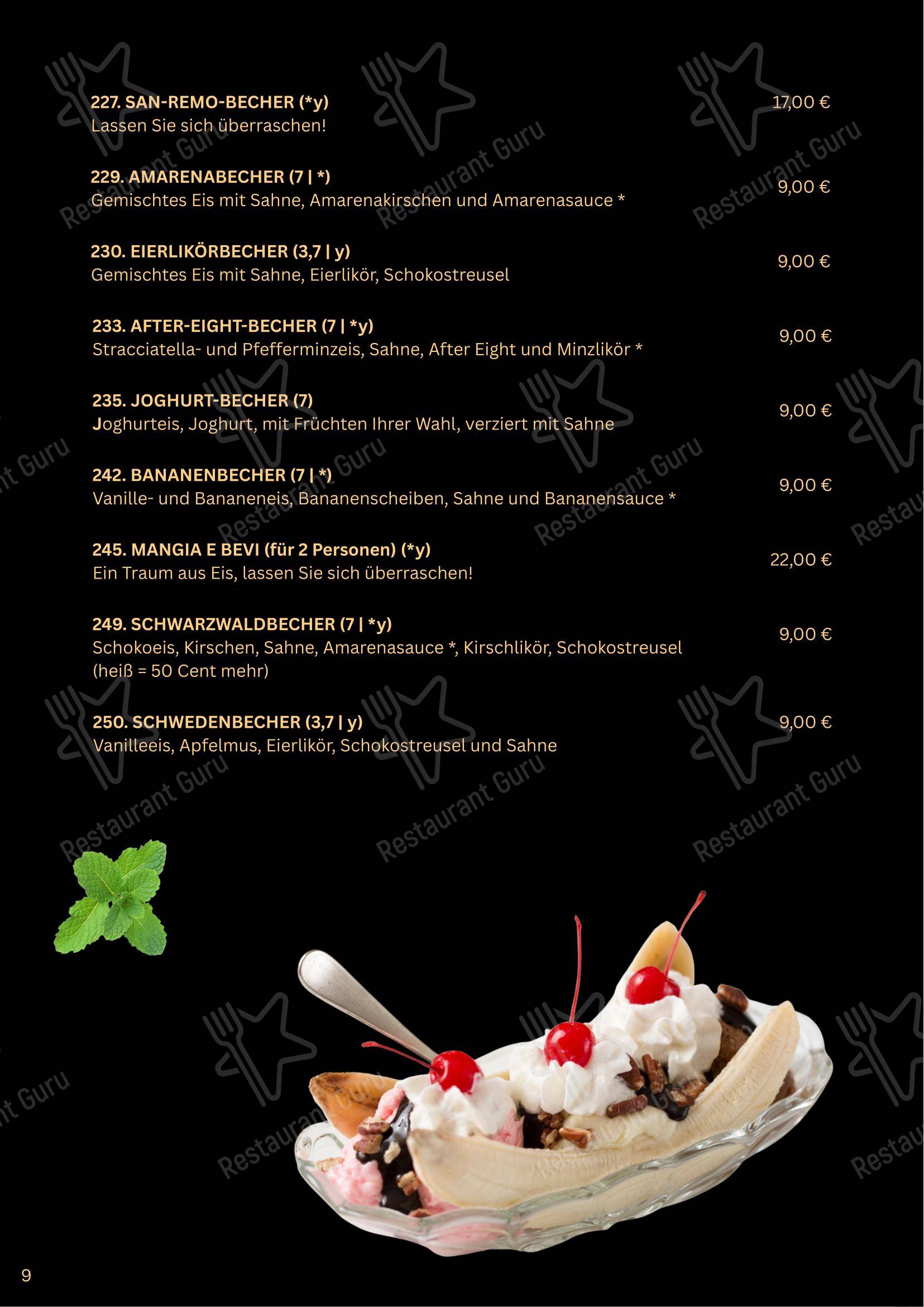 Меню напитков пиццерии San Remo Eiscafé, Pizzeria und Restaurant - Rerik