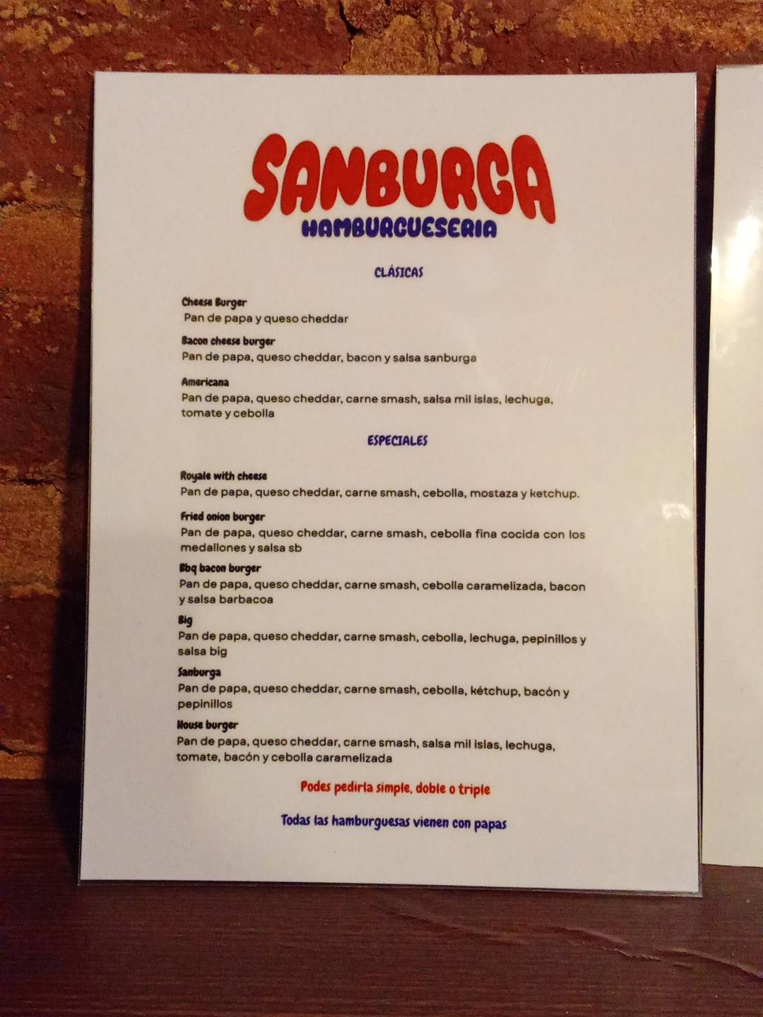 Sanburga меню