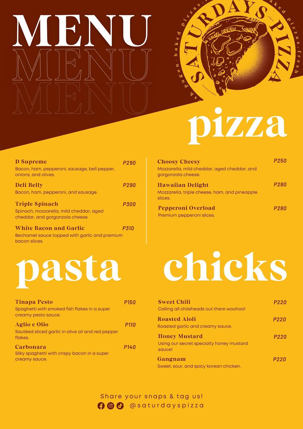 Saturdays Pizza меню
