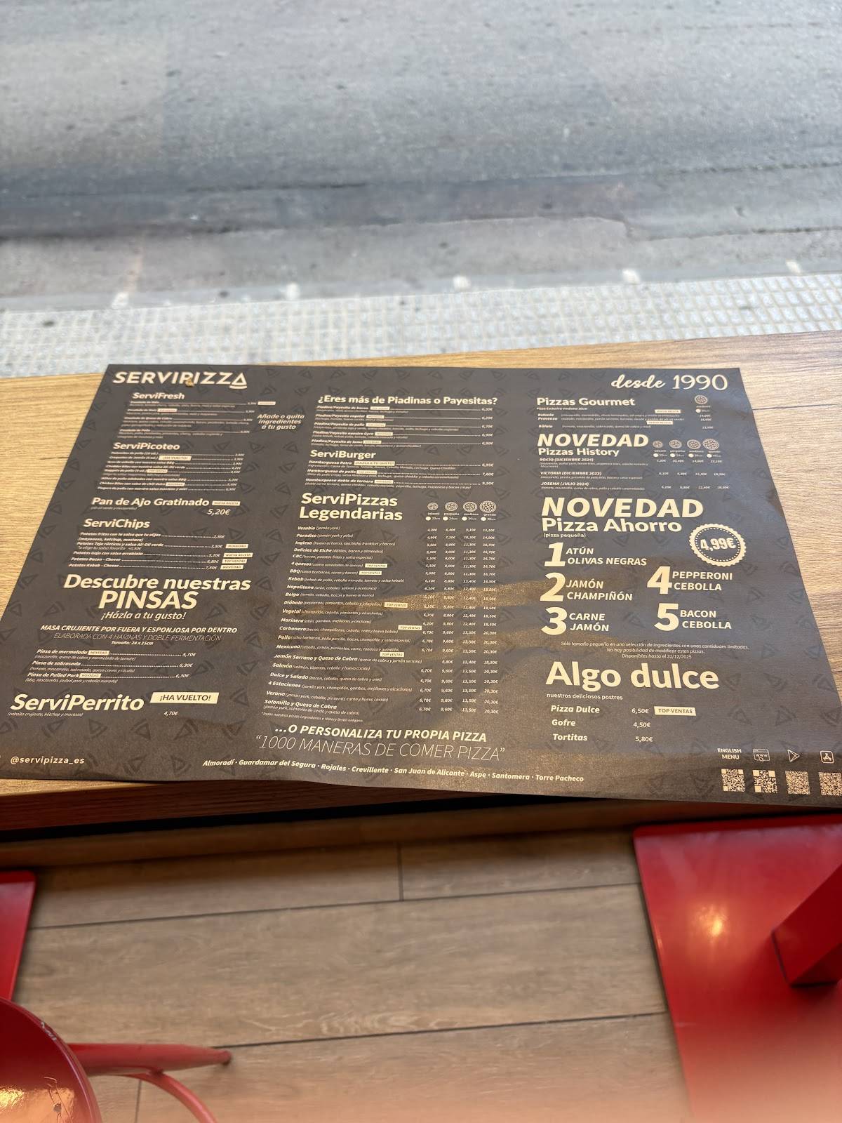 Servipizza Rojales меню