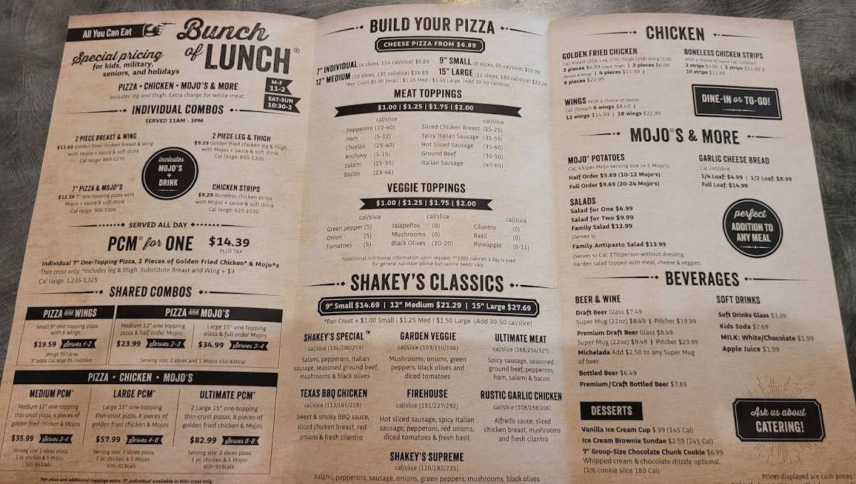 Shakey's Pizza Parlor меню
