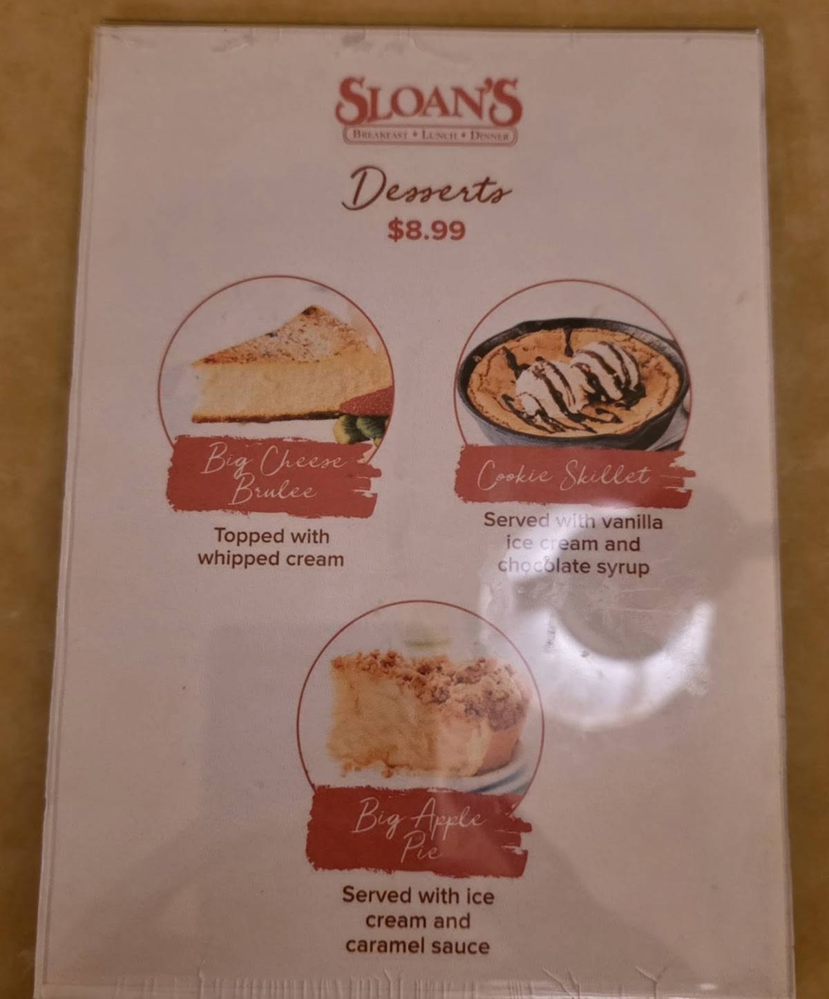 Sloan's меню